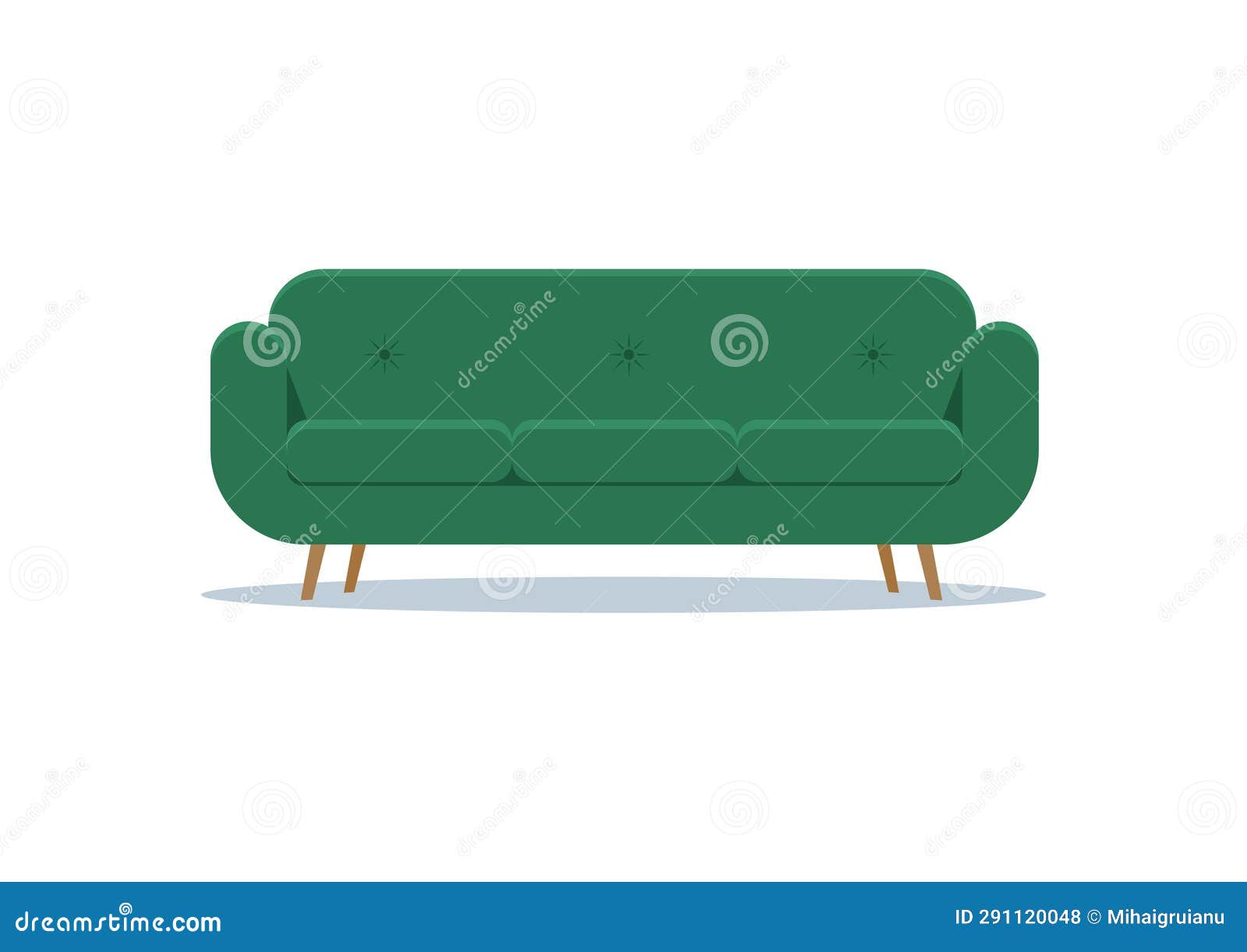 Modern Green Sofa in Flat Style Vector Stock Illustration