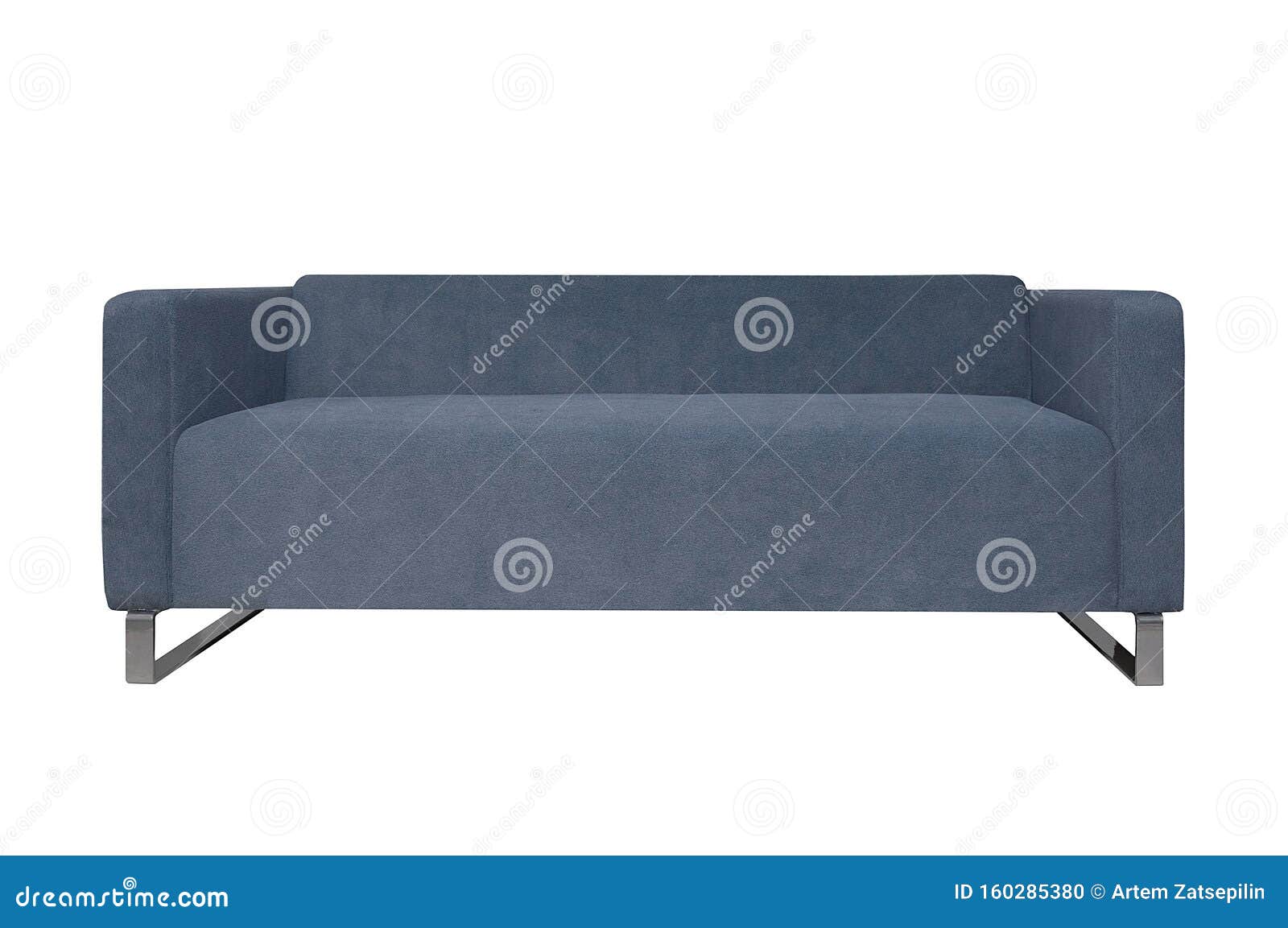 Modern Grey Fabric Sofa Isolated on White Background. Front View Stock