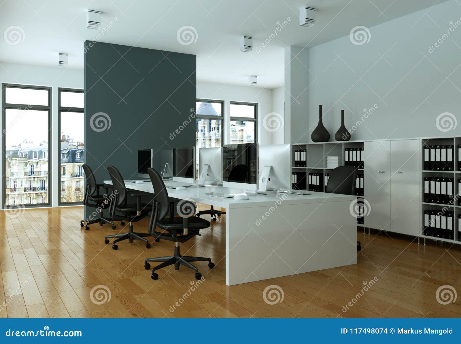 Modern Grey Office Interior Design 3d Rendering Stock Illustration