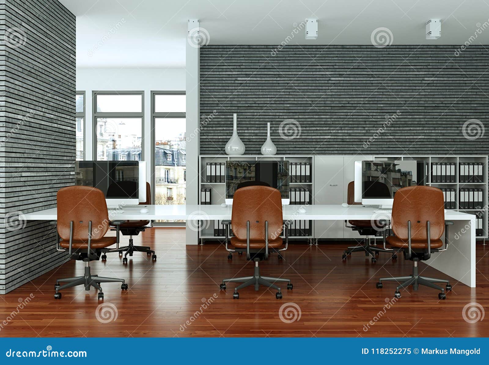 Modern Grey Office Interior Design 3d Rendering Stock Illustration