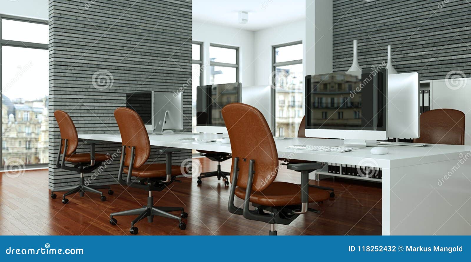 Modern Grey Office Interior Design 3d Rendering Stock Illustration