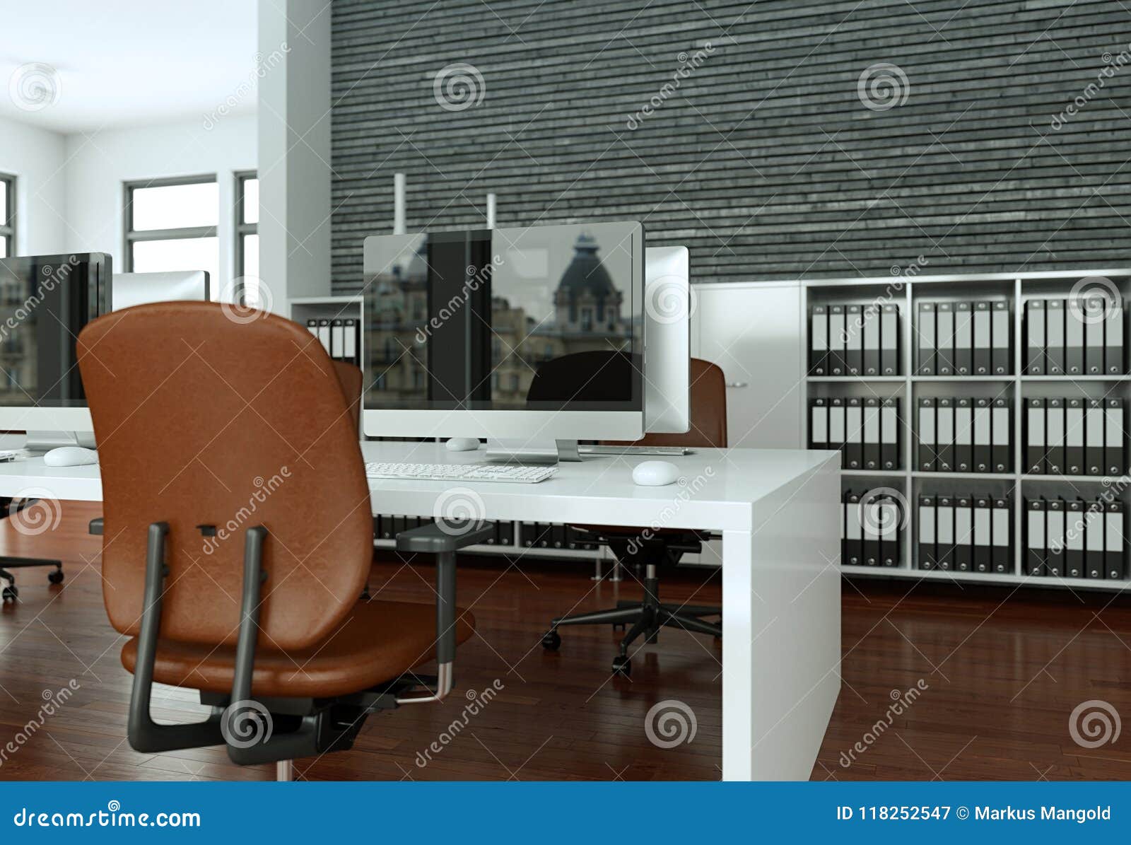 Modern Grey Office Interior Design 3d Rendering Stock Illustration