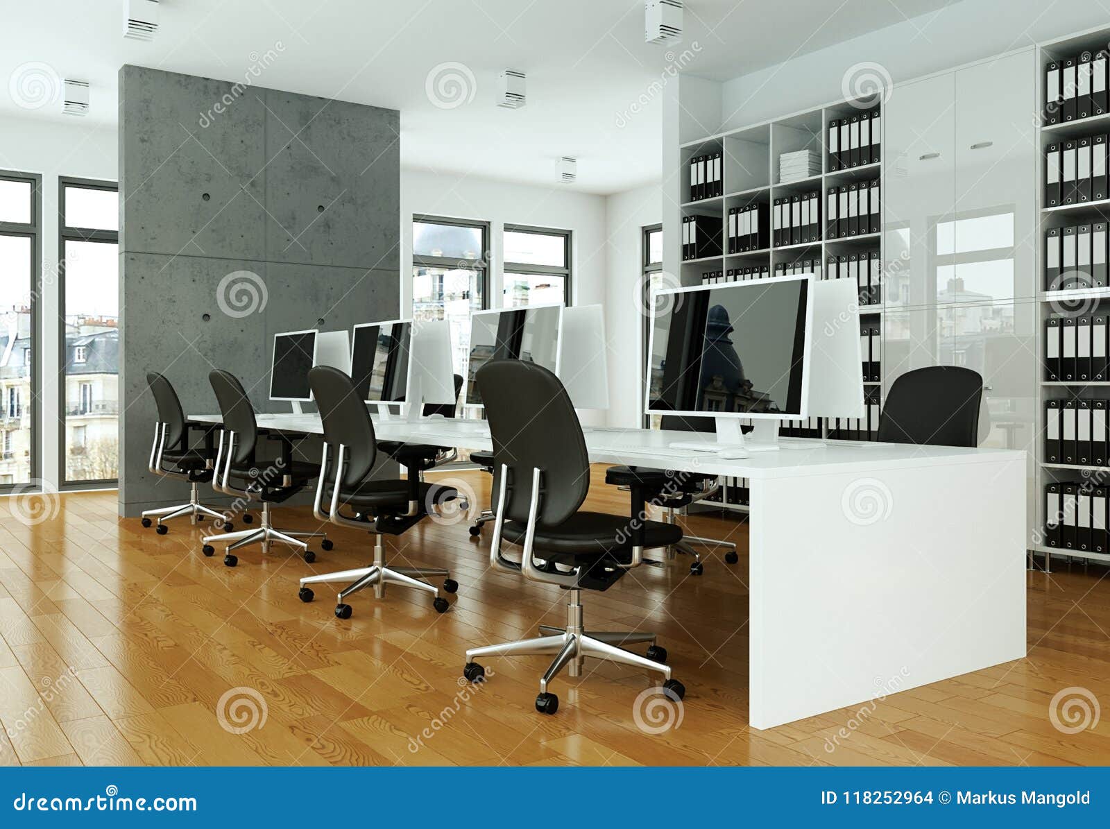Modern Grey Office Interior Design 3d Rendering Stock Illustration