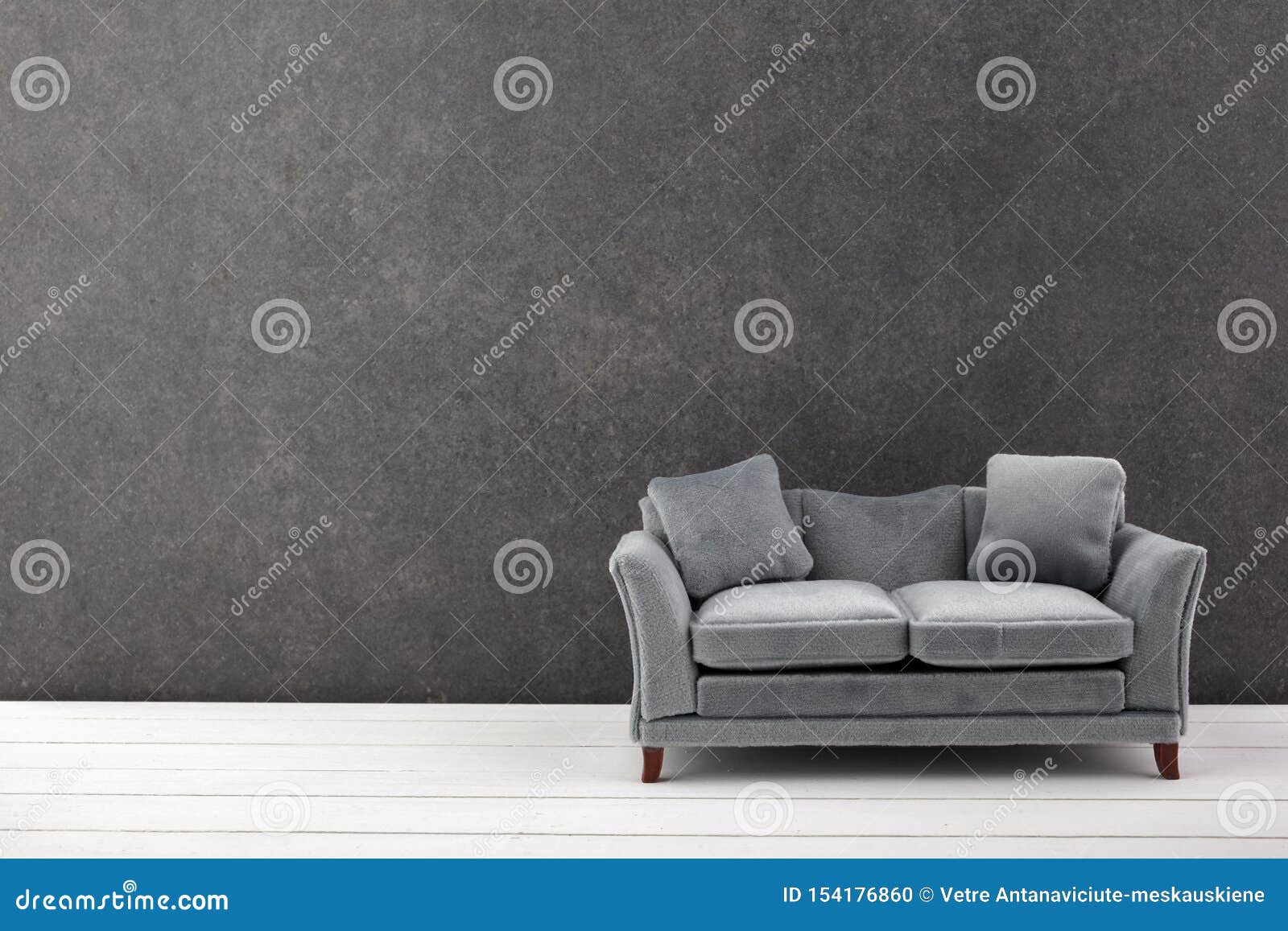 Modern Grey Sofa on Grey Wall Background. Free Space Stock Photo Image of cloth, decorate