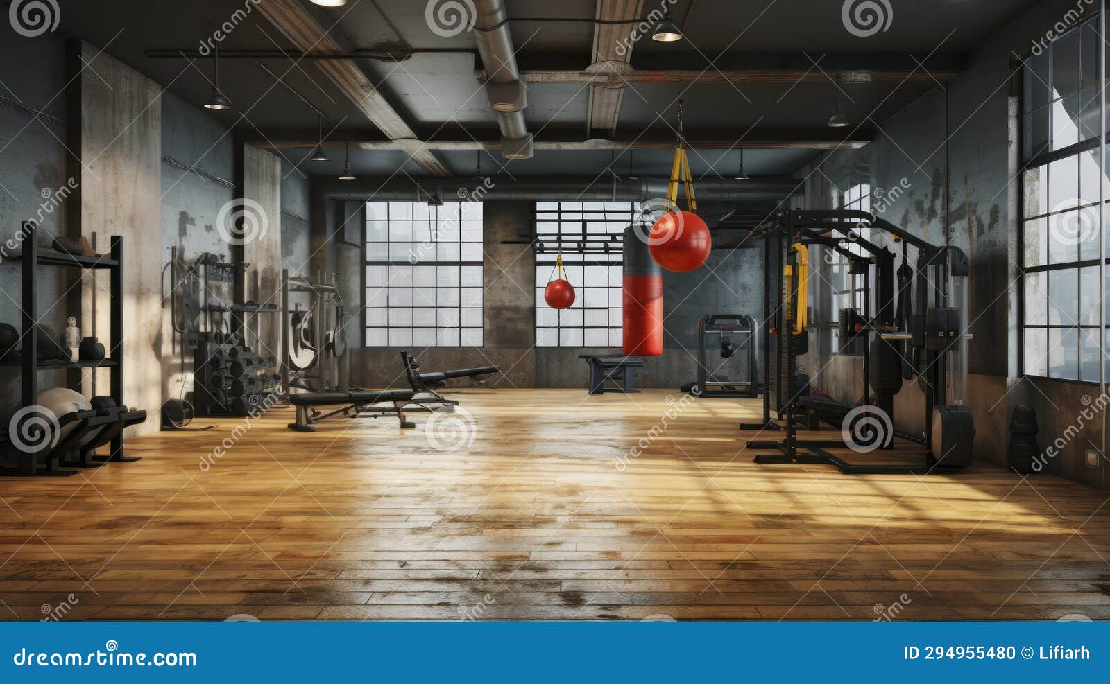 Modern Gym Equipped with Boxing Bag and Training Essentials. Generative