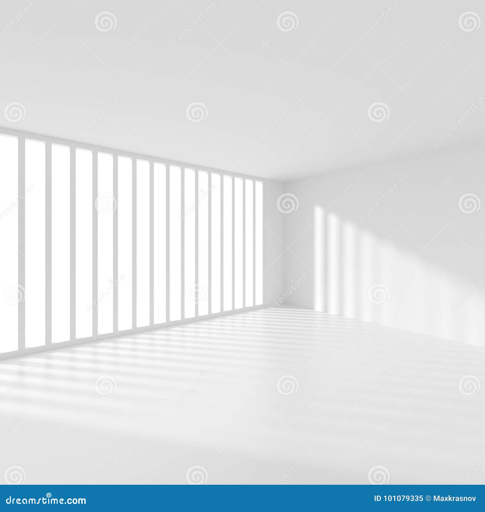 Modern Hall Interior Background. White Empty Room with Window. 3d Rendering