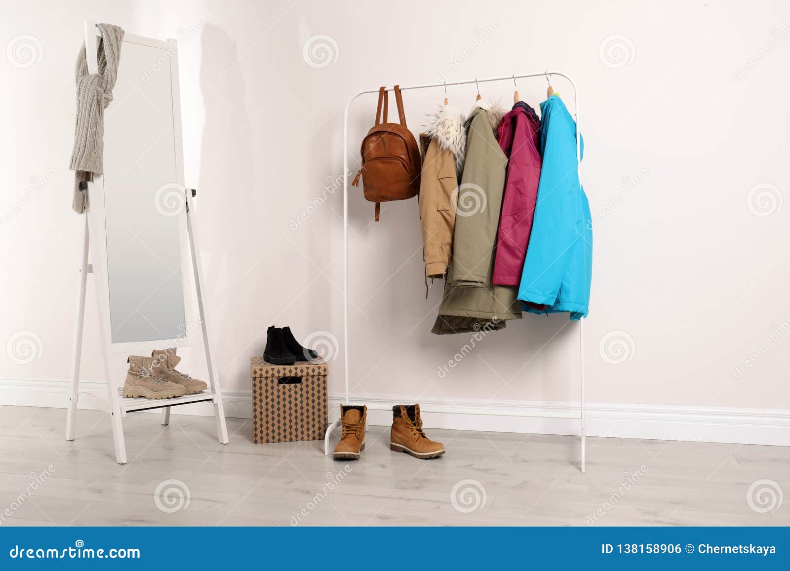 Modern Hallway Interior with Mirror and Clothes Stock Photo Image of