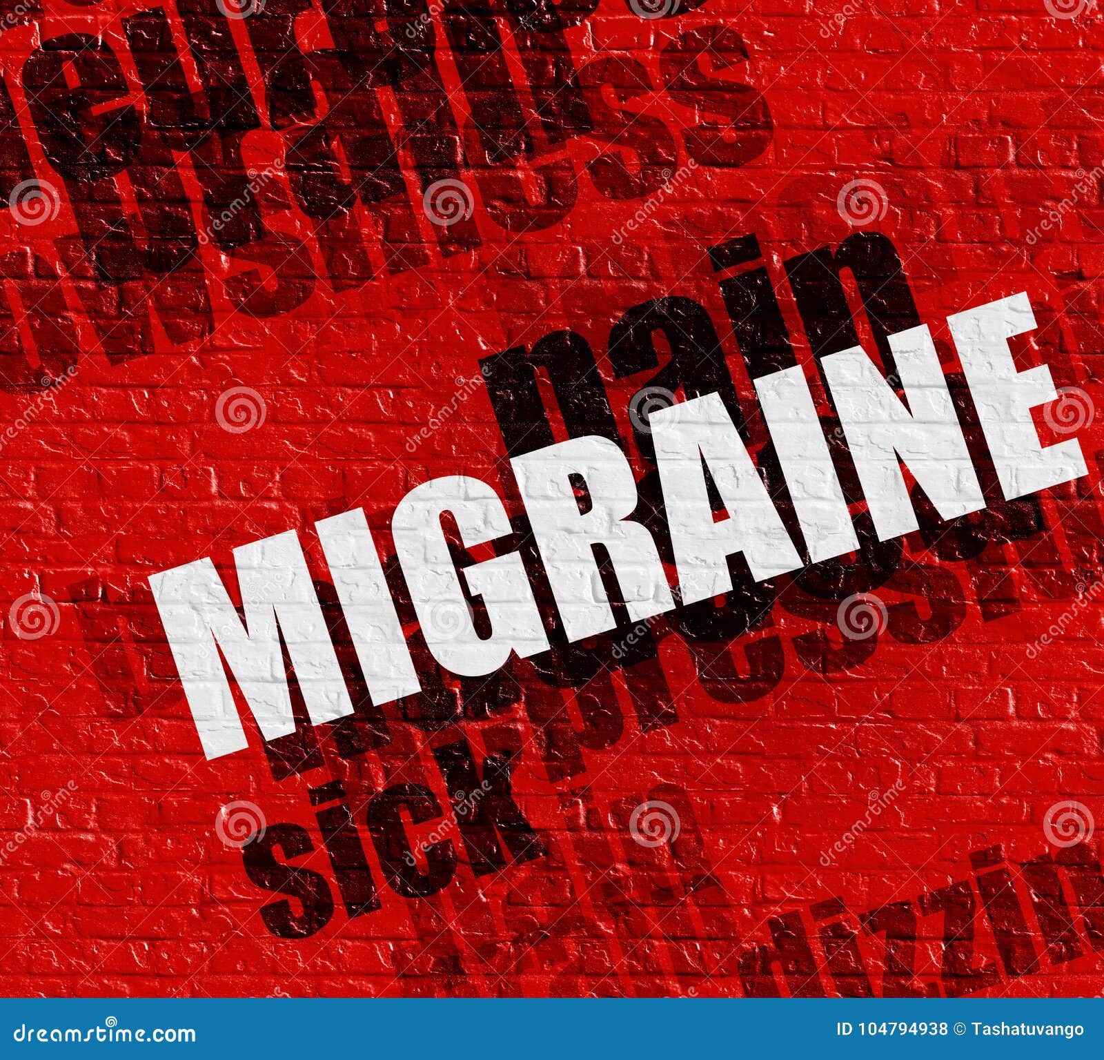 modern health concept: migraine on the red wall .