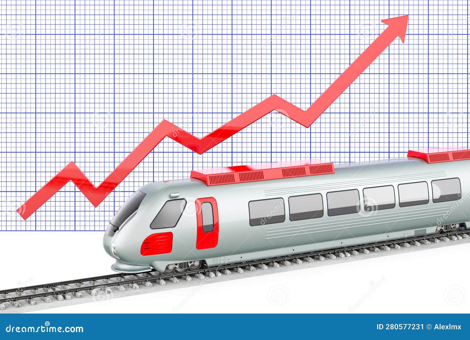 Modern High Speed Train with Growing Chart, 3D Rendering Stock Chart Download Of Train