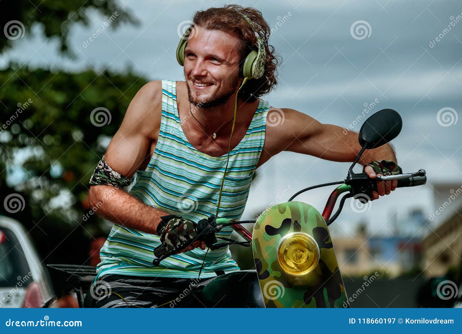 modern hipster on motobike