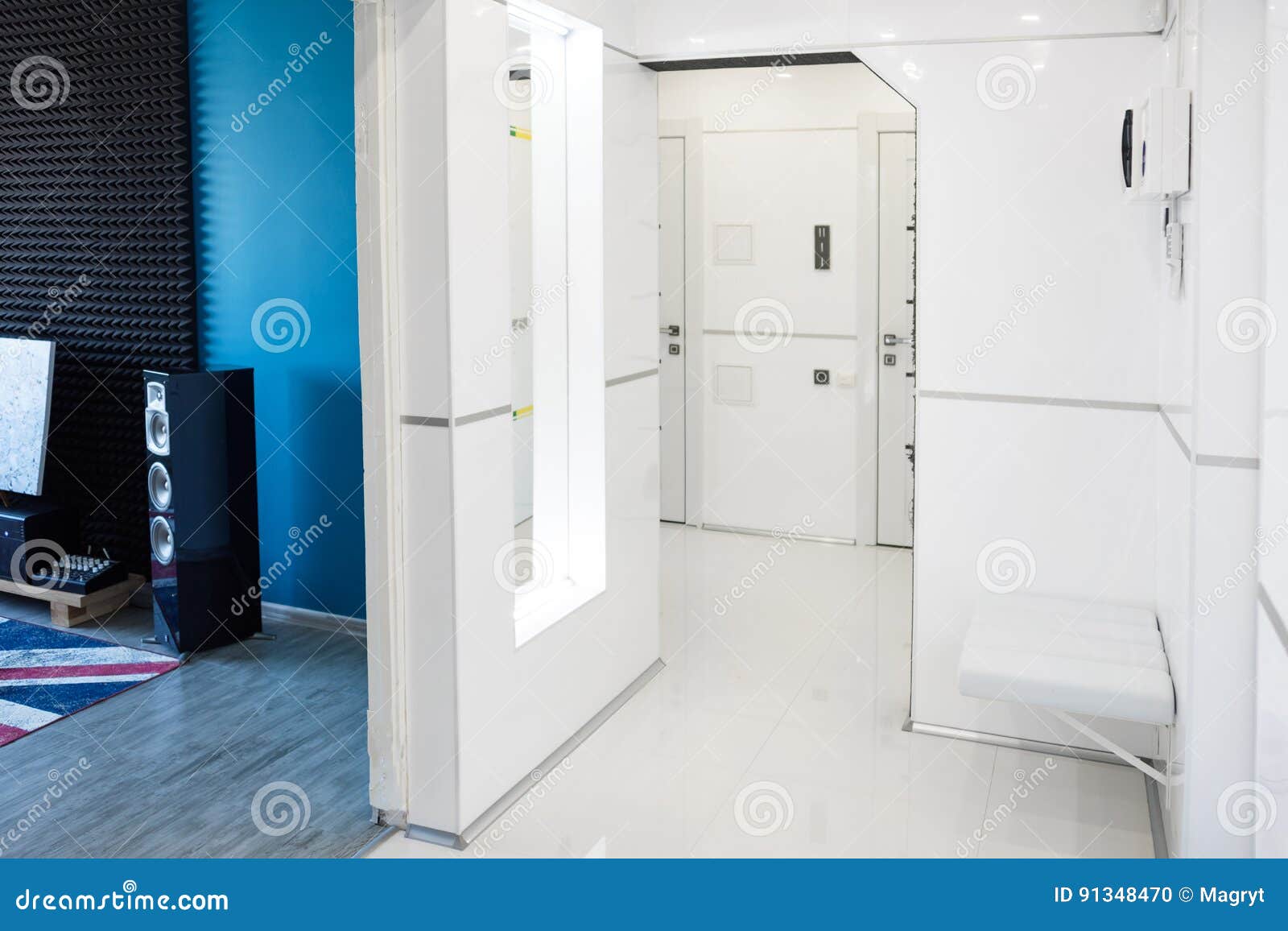 Modern Home Hallway Interior White Plactic Panels And Tiles