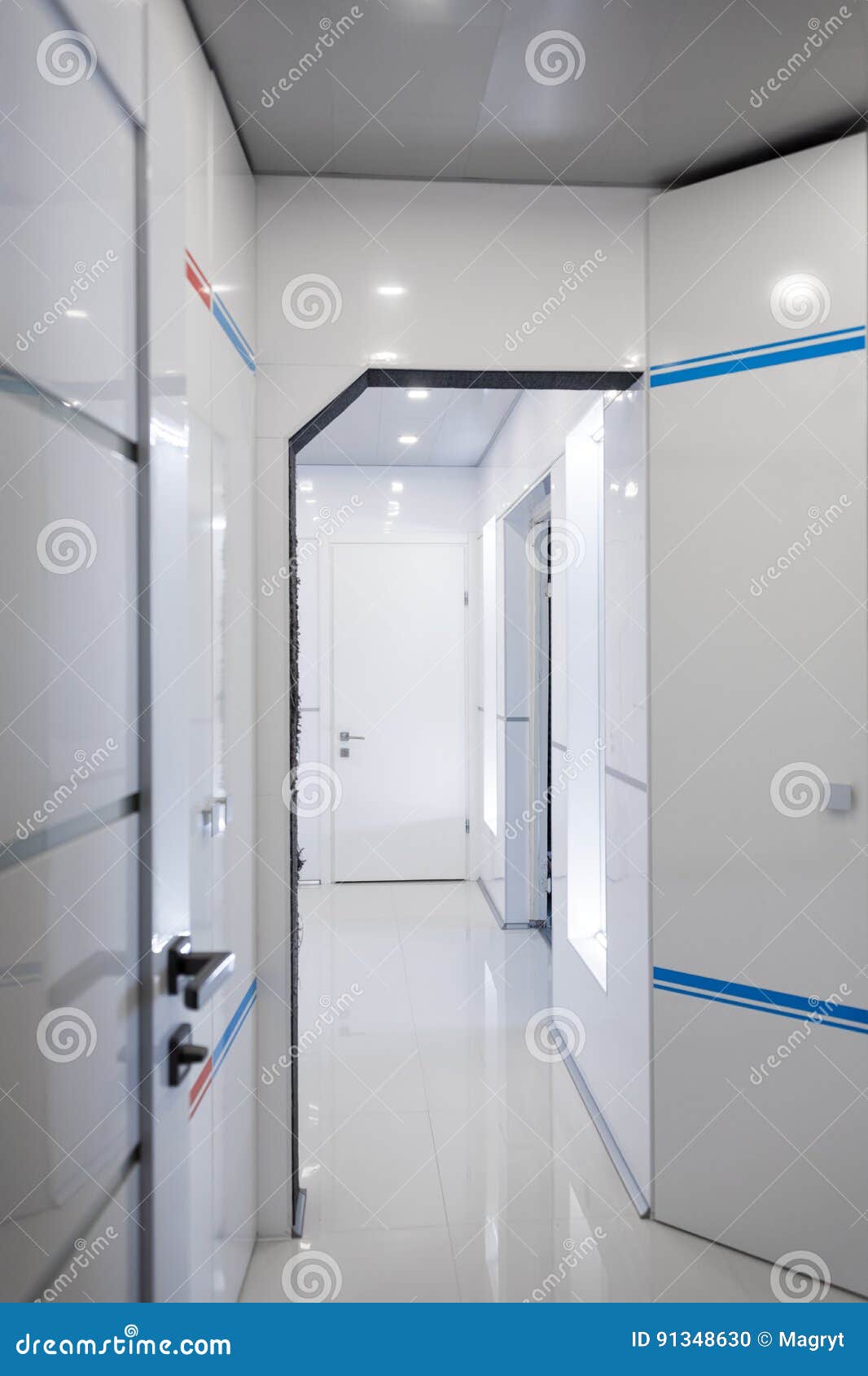 Modern Home Hallway Interior White Plactic Panels And Tiles