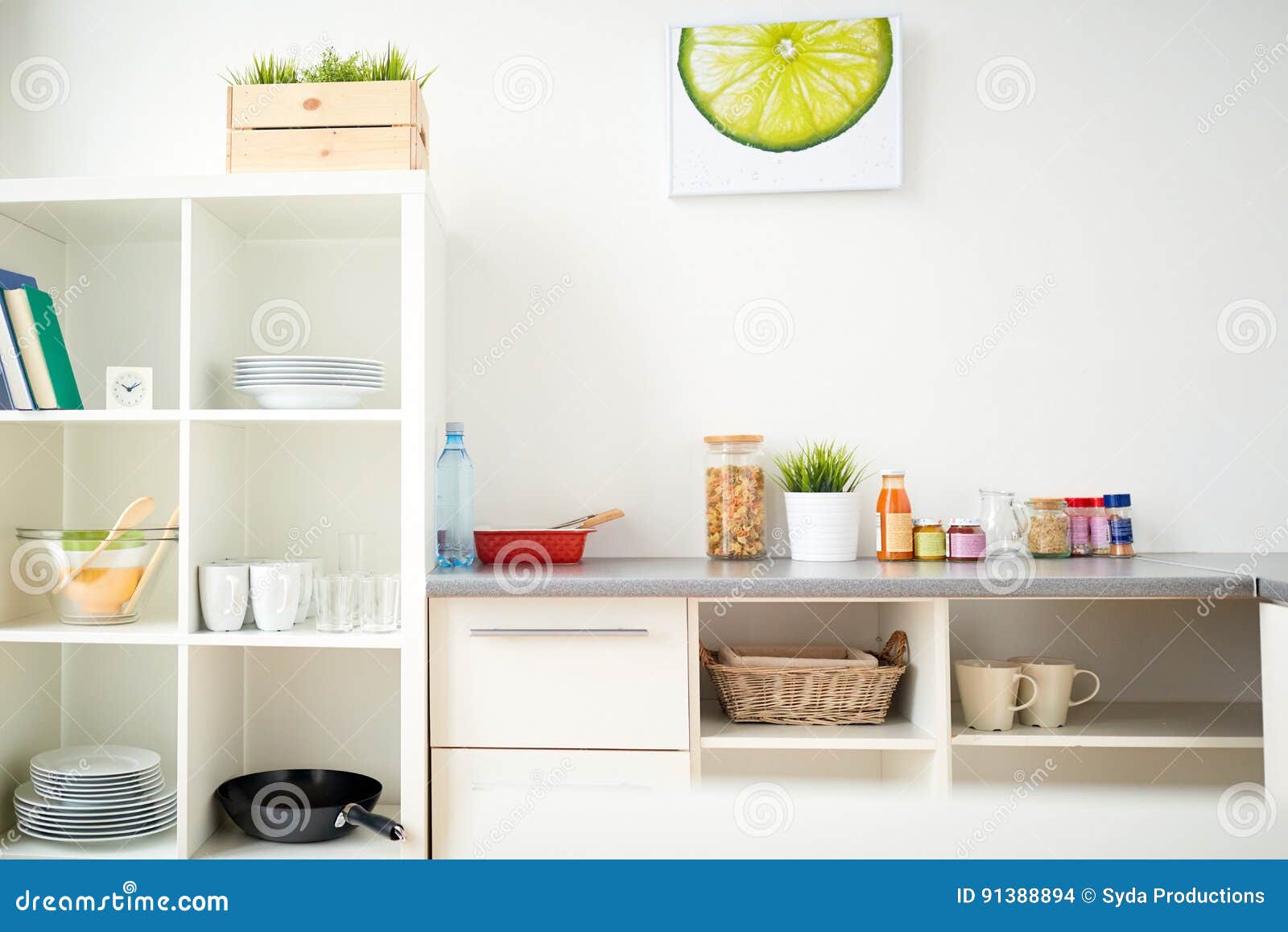 Modern Home Kitchen Interior with Food on Table Stock Photo Image of