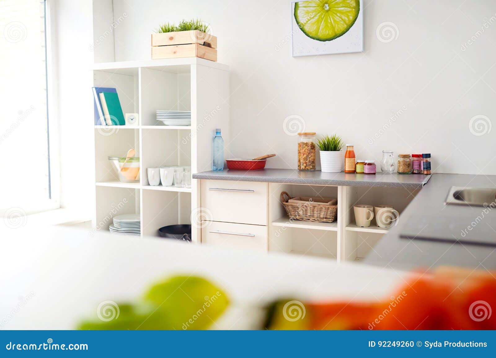 Modern Home Kitchen Interior with Food on Table Stock Photo Image of