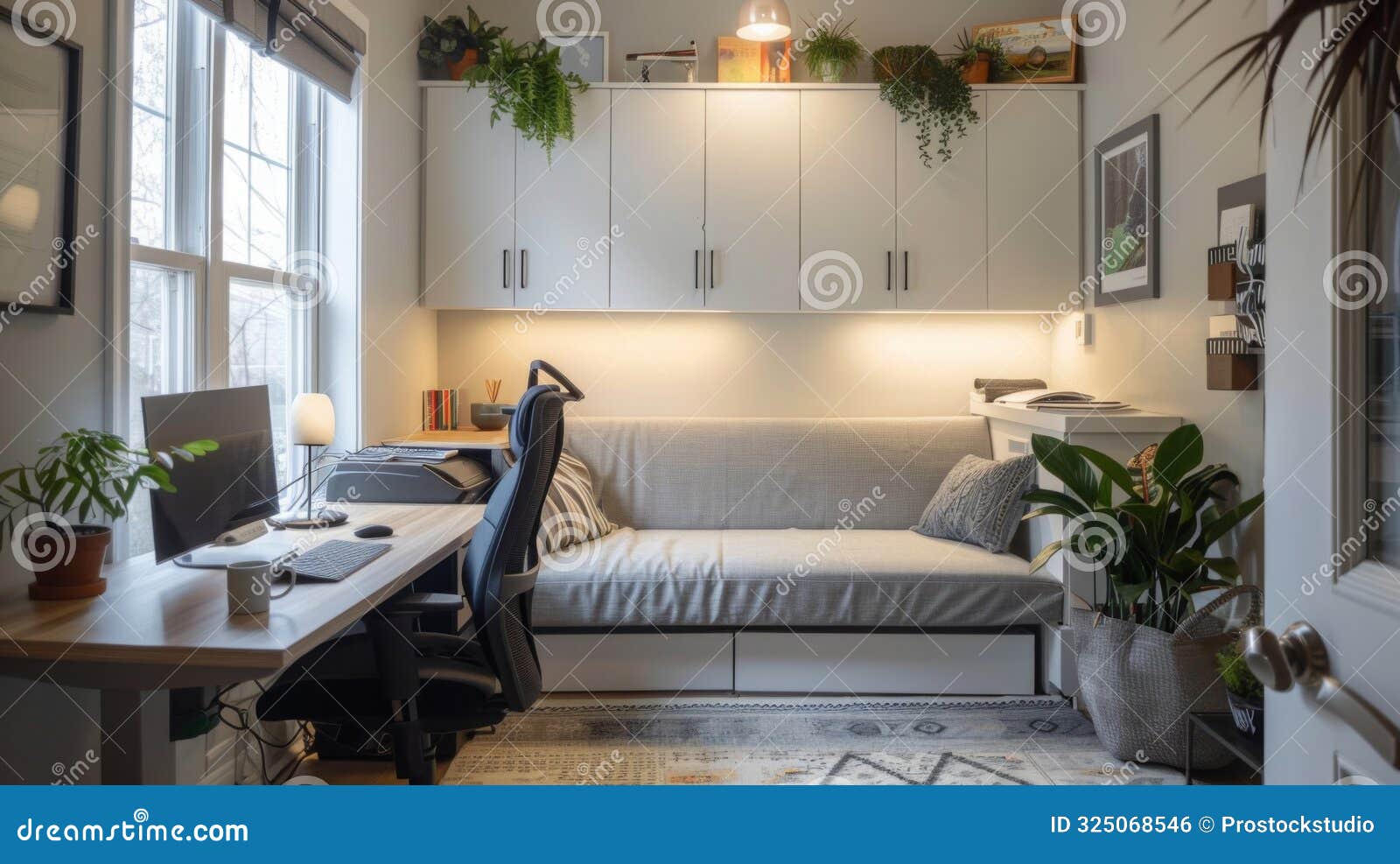 Modern Home Office with Sofa Bed Stock Photo Image of workspace