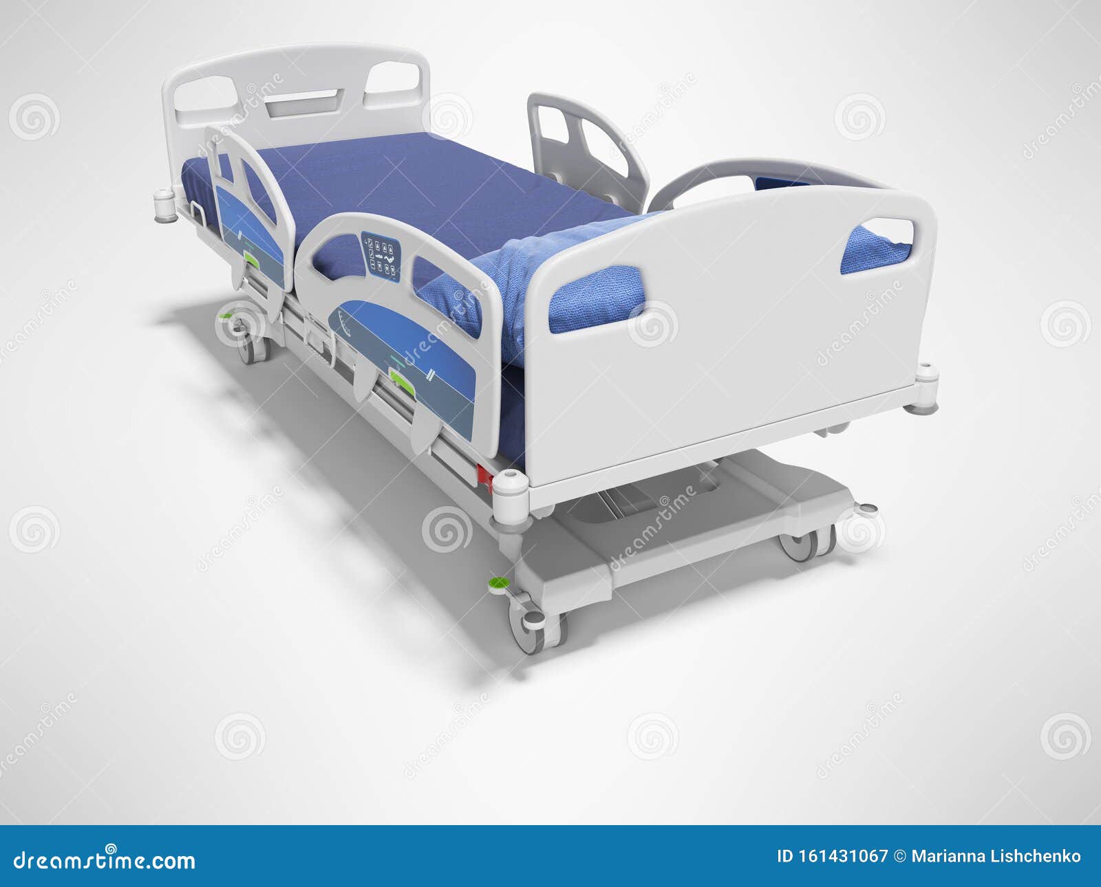 Modern Hospital Bed with Lifting Mechanism on the Control Panel 3d