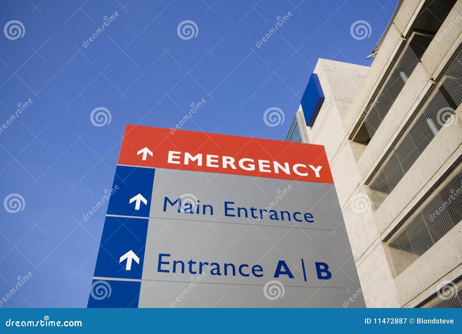 modern hospital and emergency sign