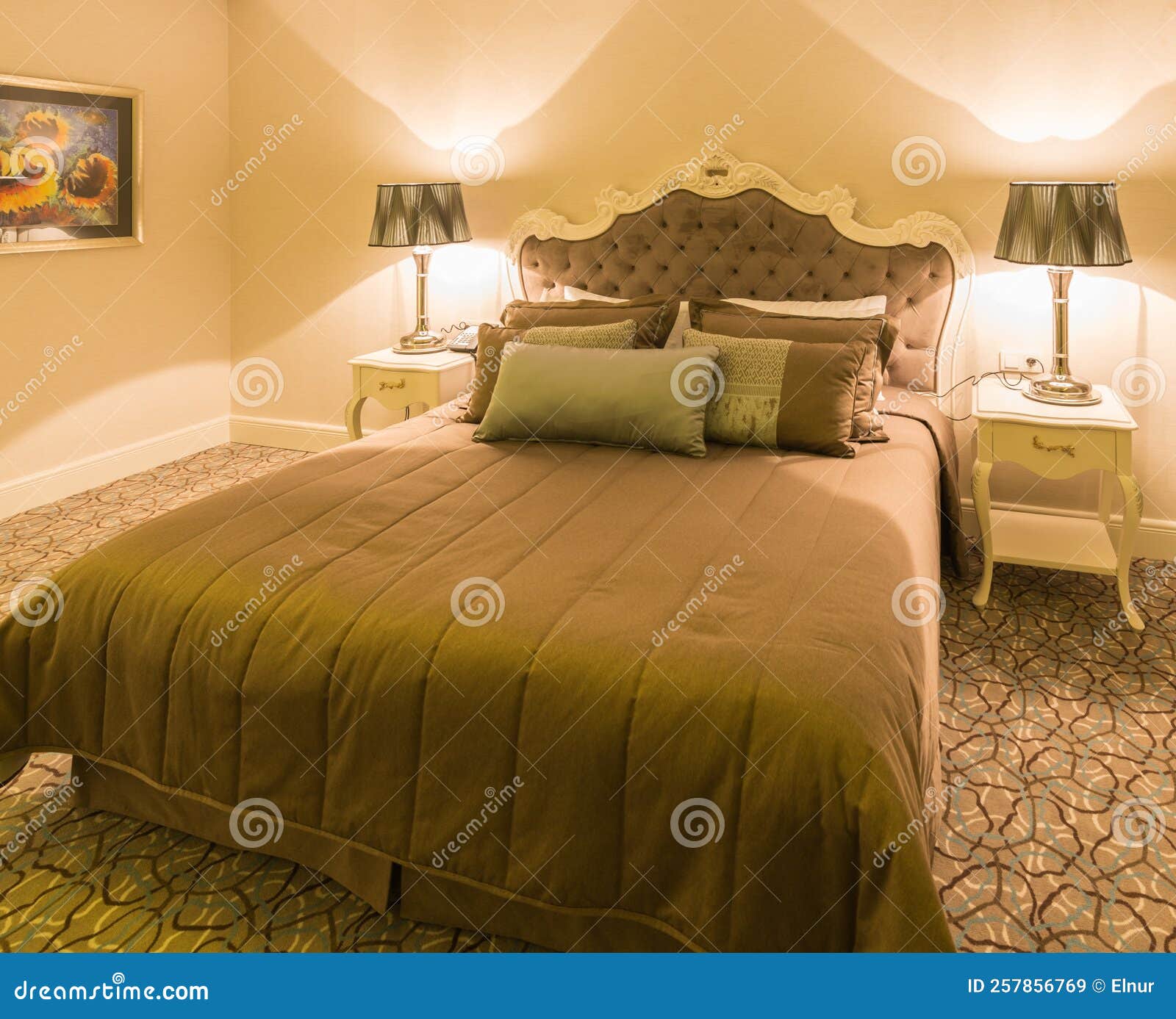 modern hotel room with big bed