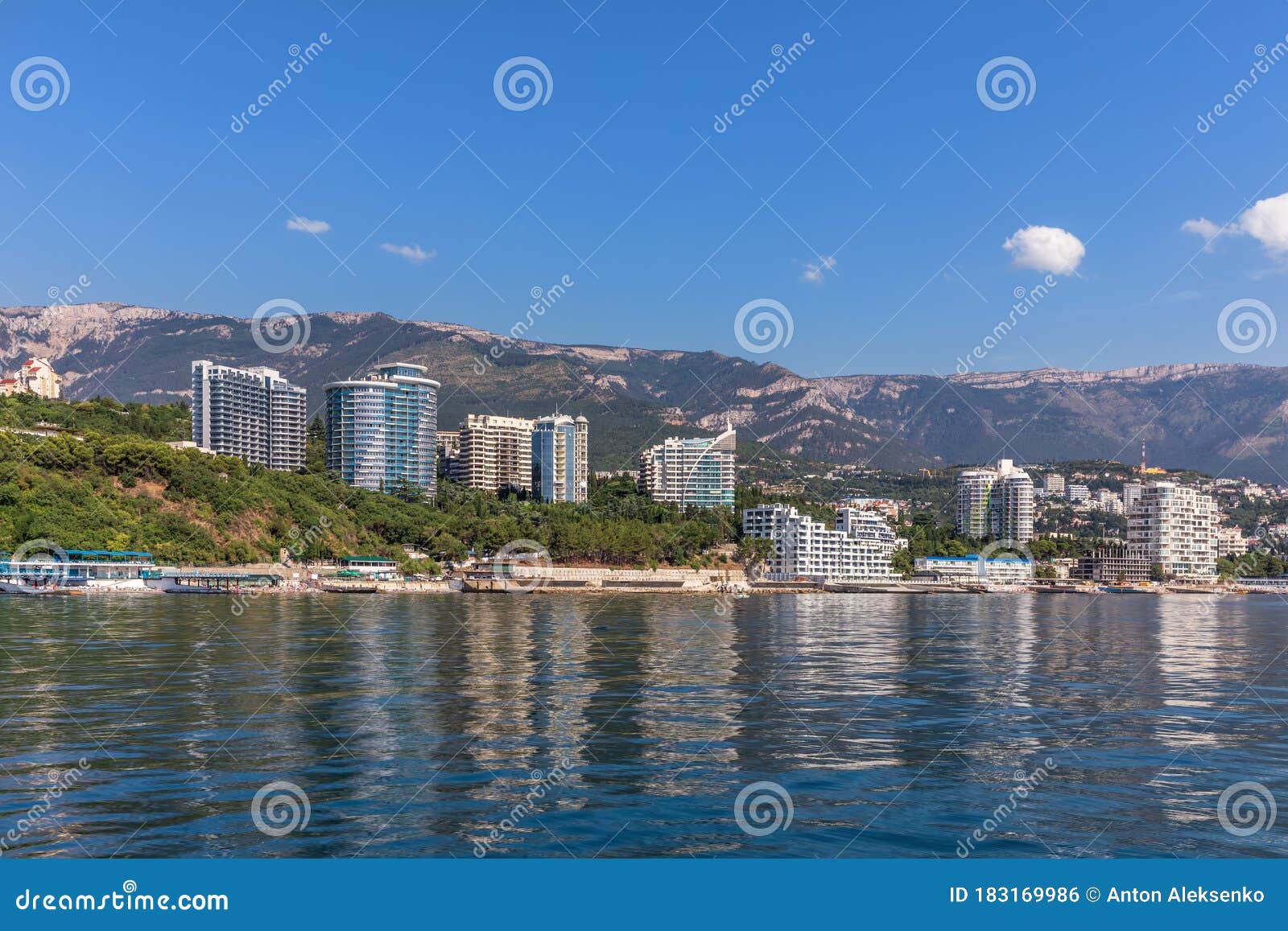 Modern Hotels in Yalta, Crimea, View from the Black Sea Stock Photo