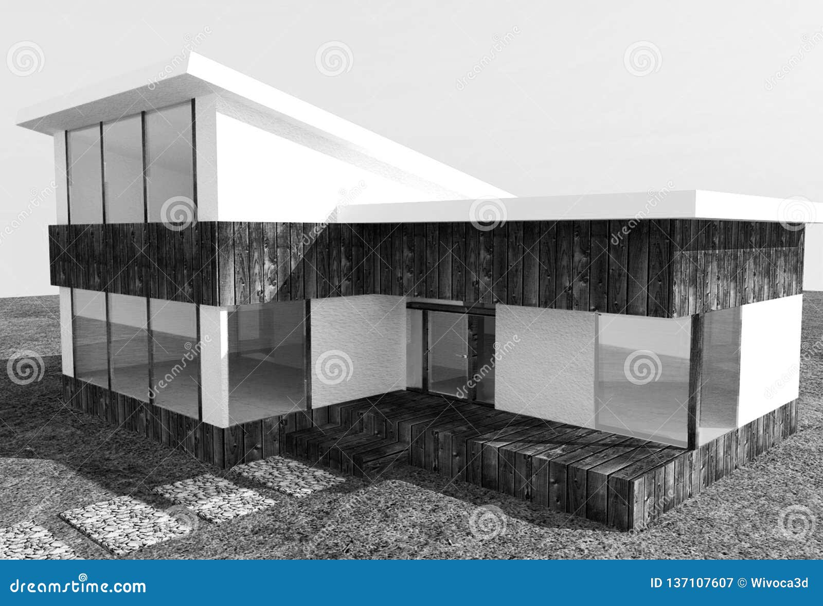 Modern House Exterior 3D Illustration Stock Illustration - Illustration Of  Ncolor, Background: 137107607