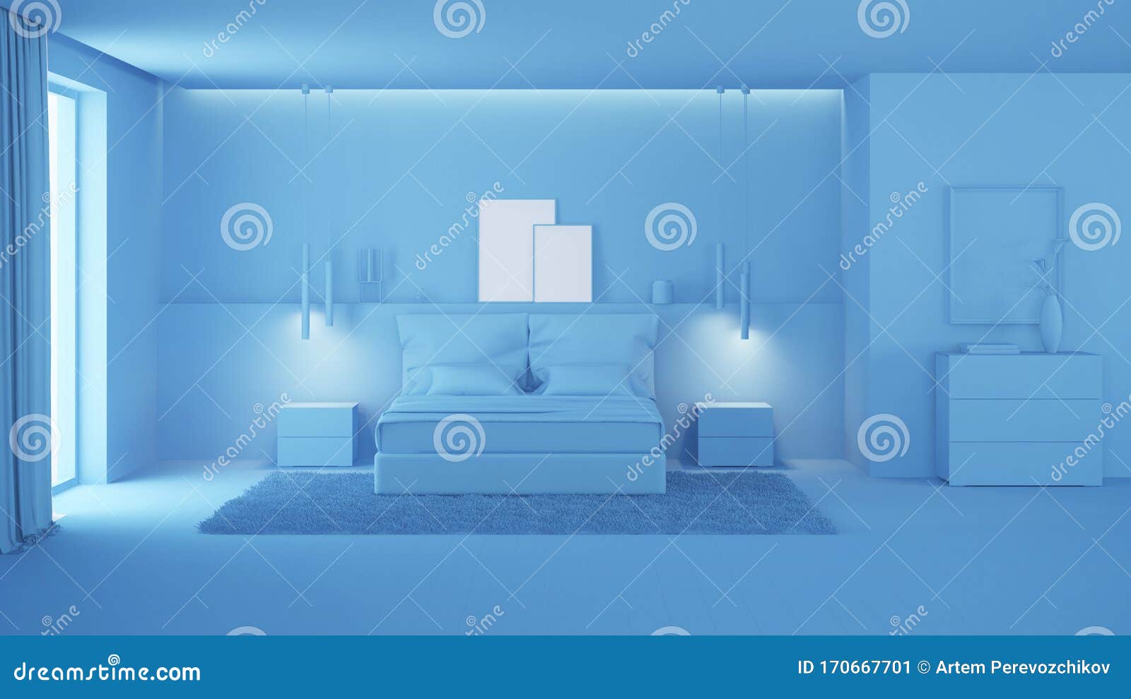 Modern House Interior. Blue Interior Stock Illustration Illustration