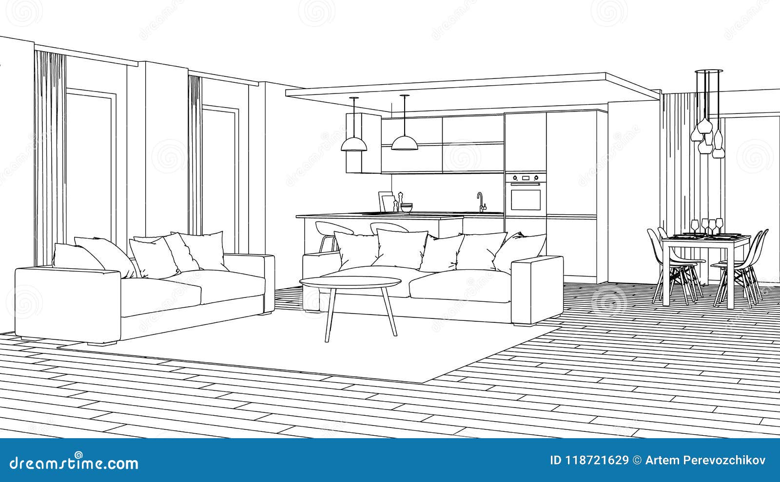 Modern House Interior Design Project Sketch Stock