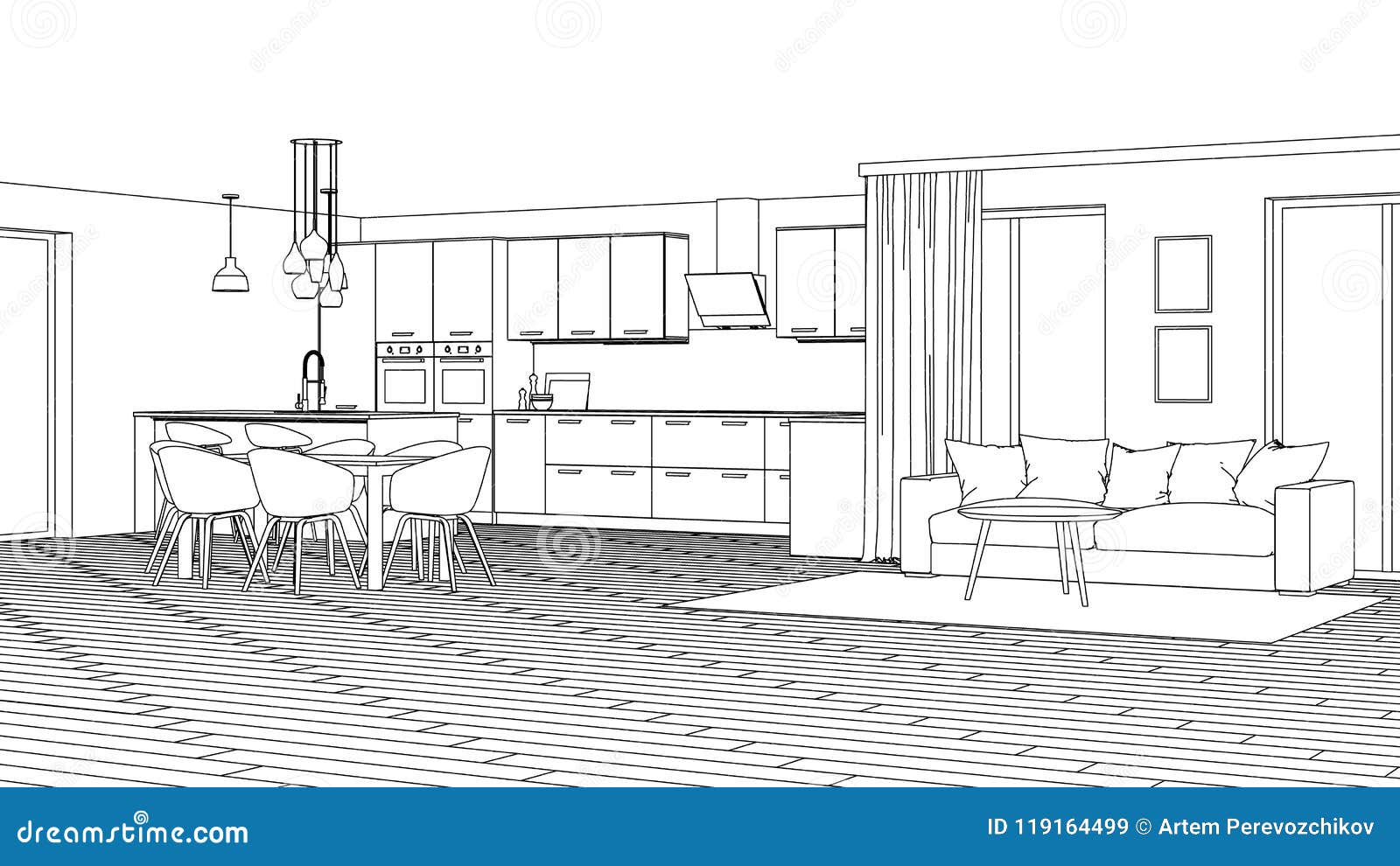 free house interior sketch