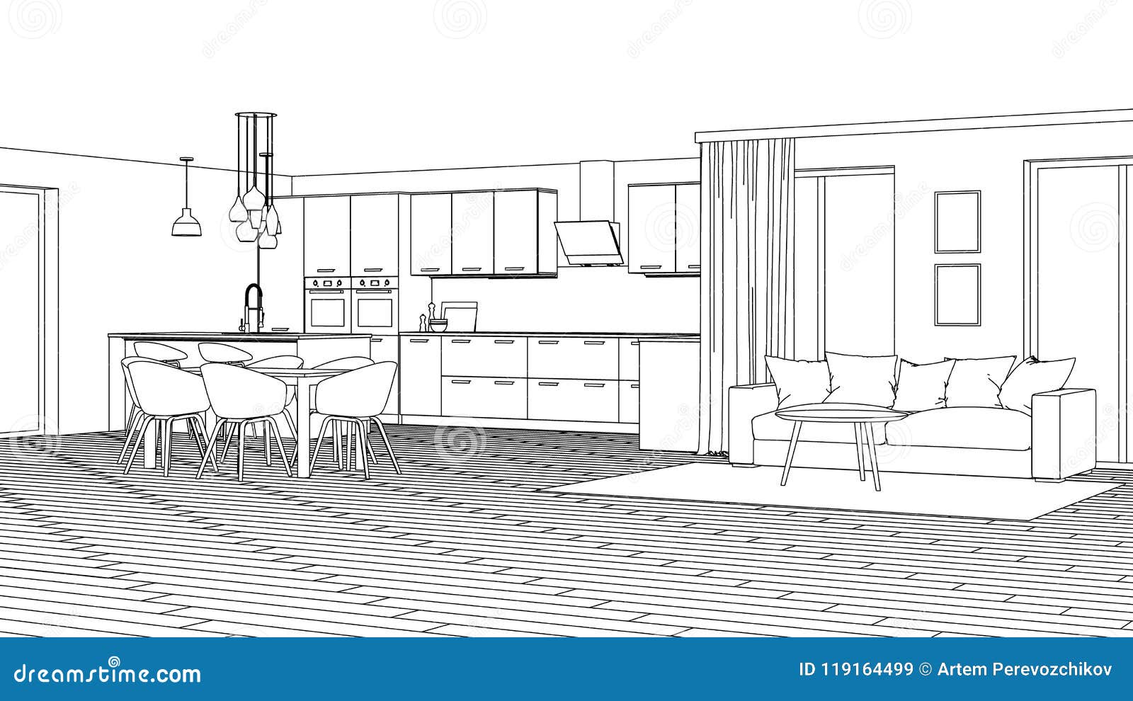 Modern House Interior Design Project Sketch Stock