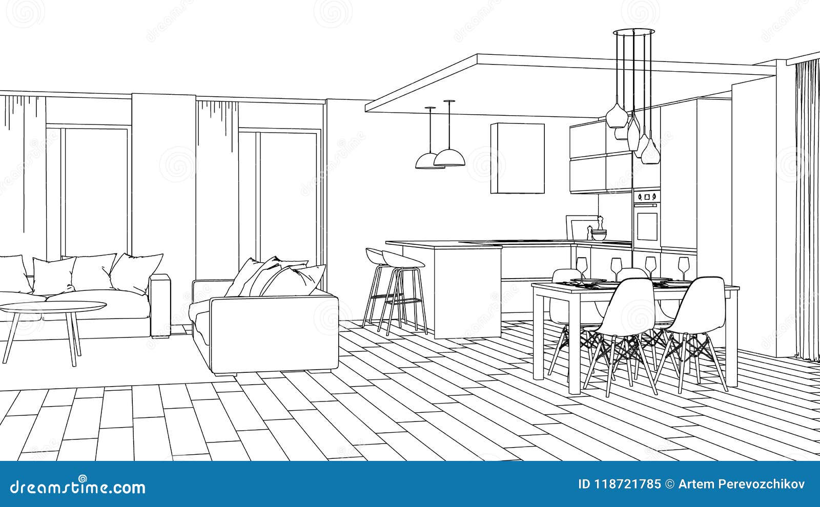 Modern House Interior Design Project Sketch Stock