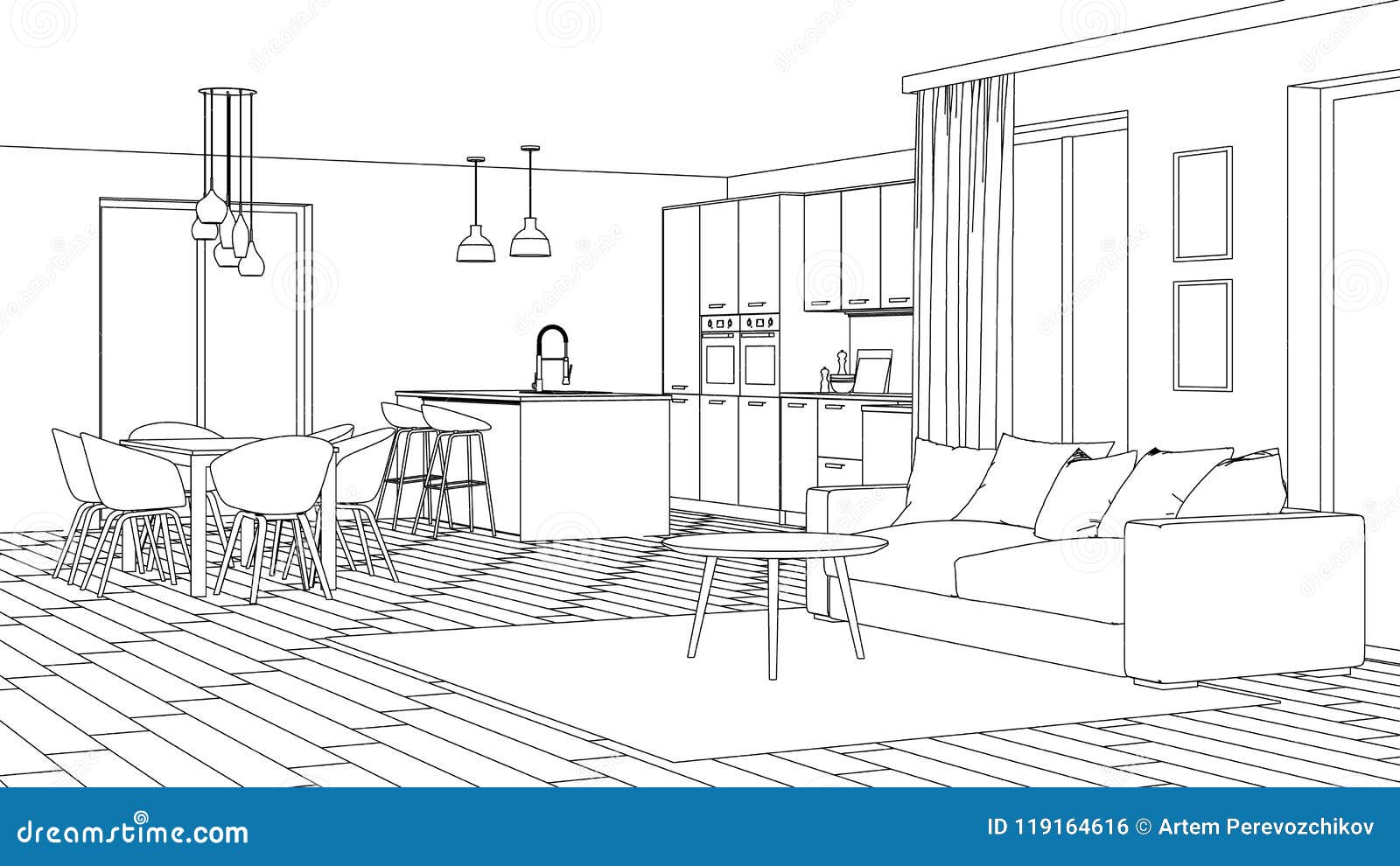 Modern House Interior Design Project Sketch Stock