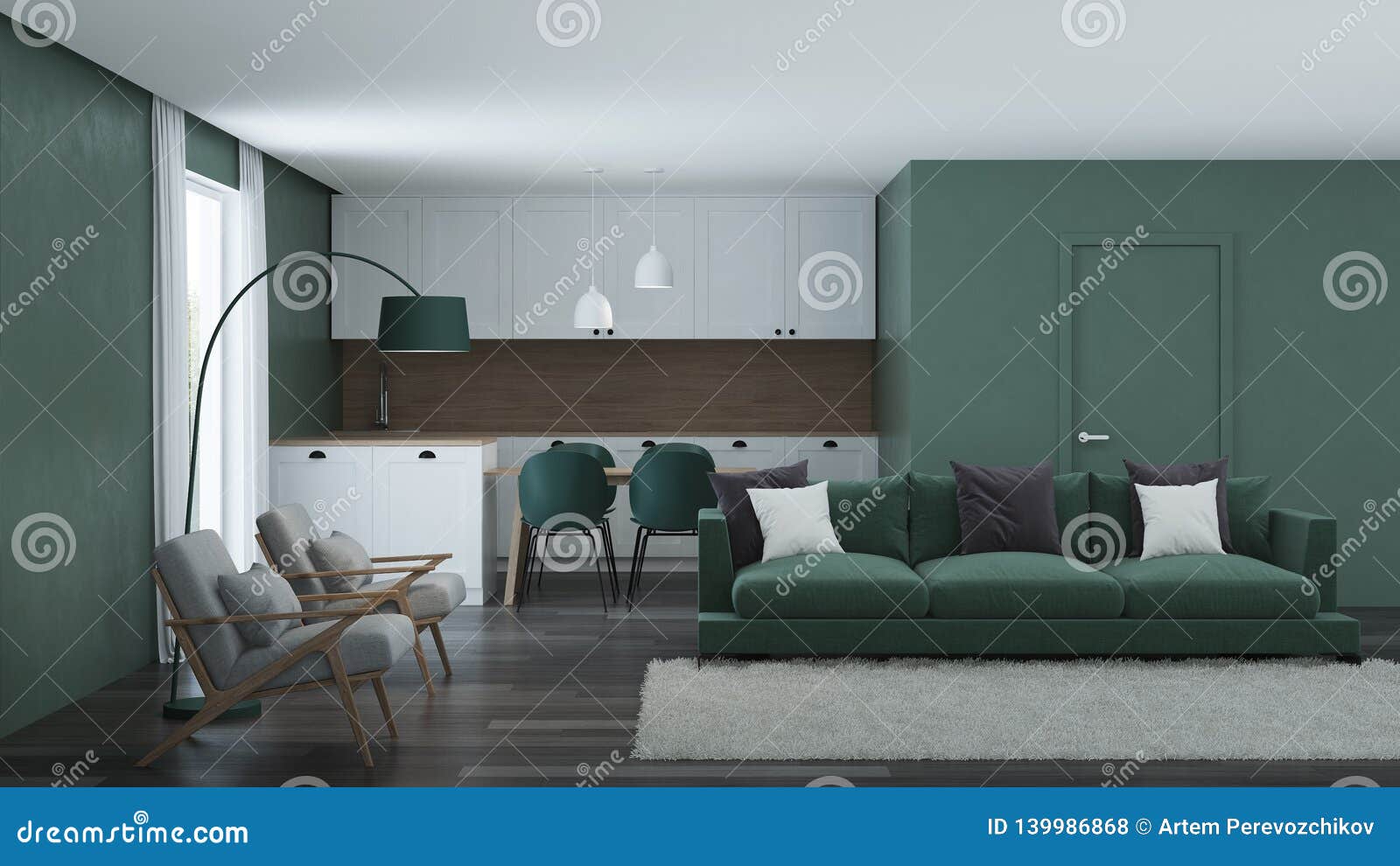 Modern House Interior. Green Color in the Interior Stock Photo Image