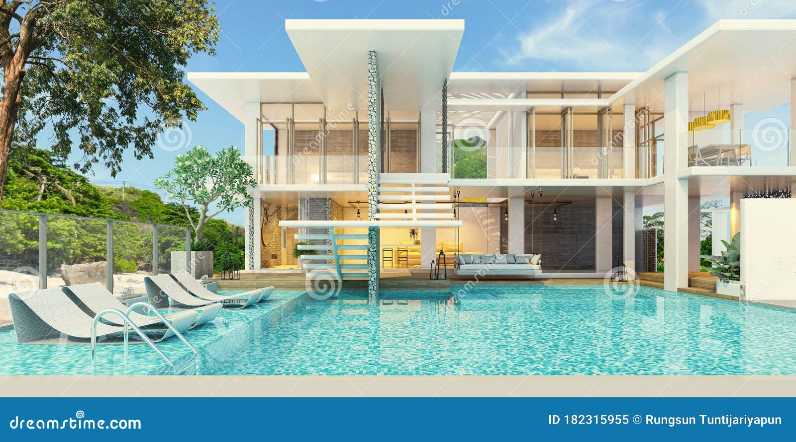 Modern House with a Swimming Pool, Sea View Stock Illustration ...