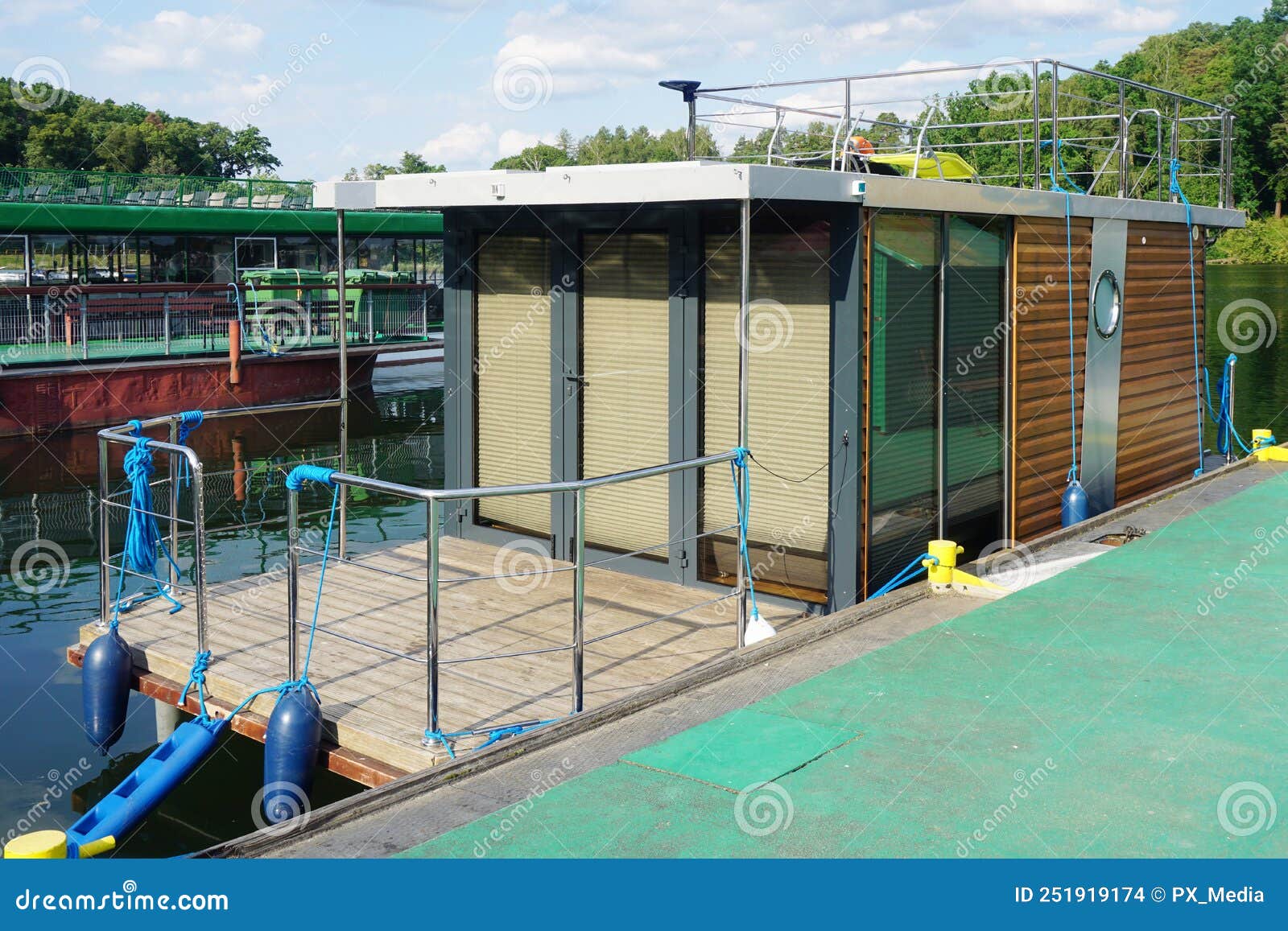 Modern houseboat in port editorial stock image. Image of summer 251919174