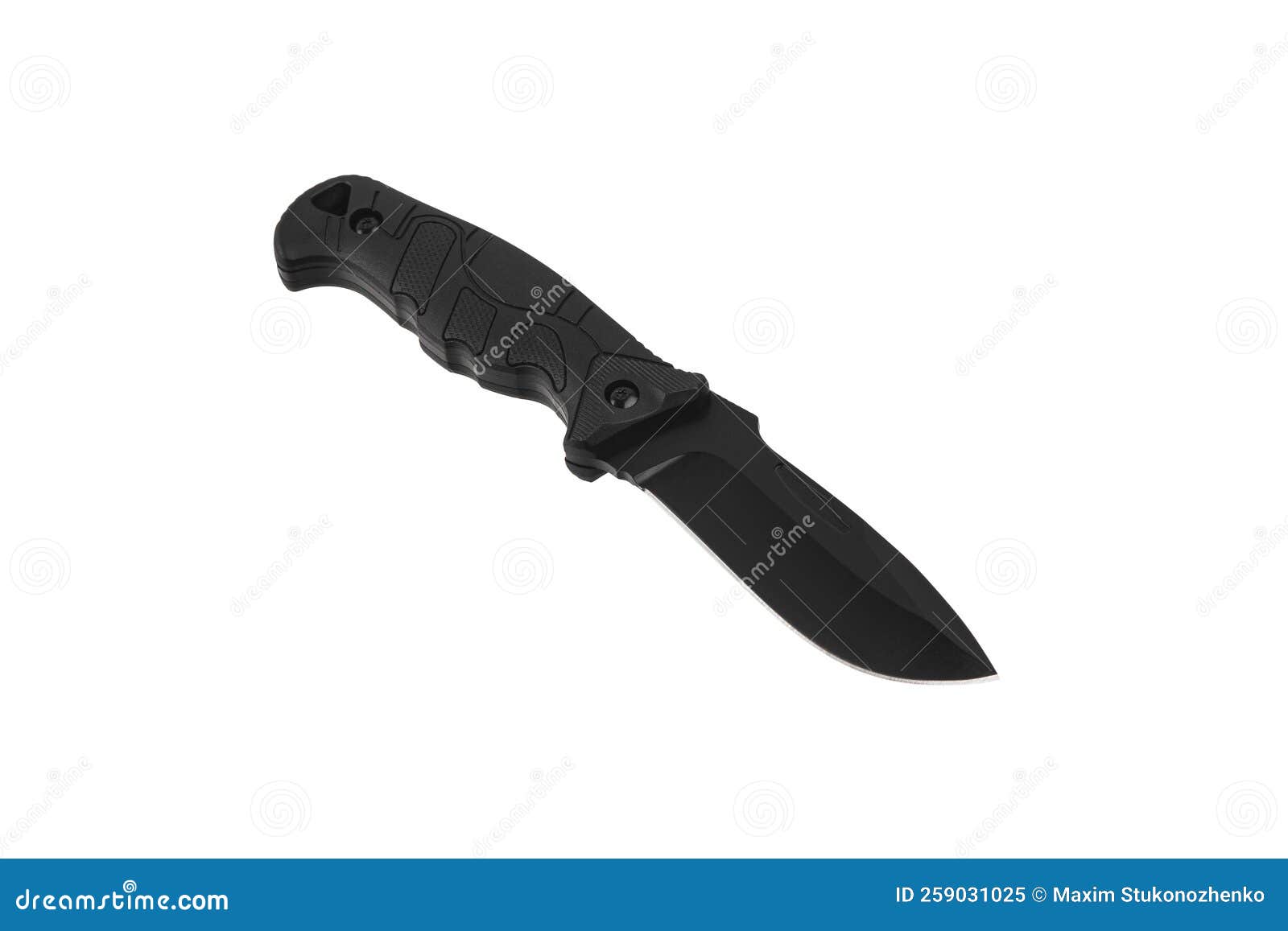 Modern Hunting Knife with Black Blade and Plastic Handle. Steel Arms Stock Image Image of
