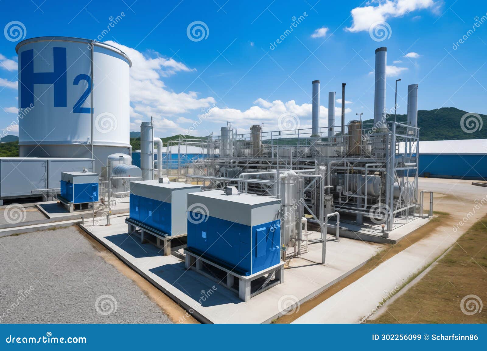 Modern Hydrogen Plant, Gleaming Machinery and Pipelines, a Vision of 