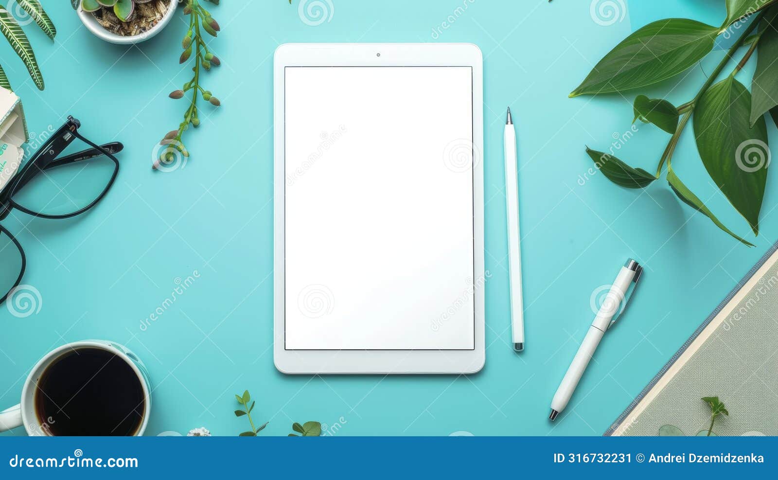 modern  of a white tablet computer with a blank screen.