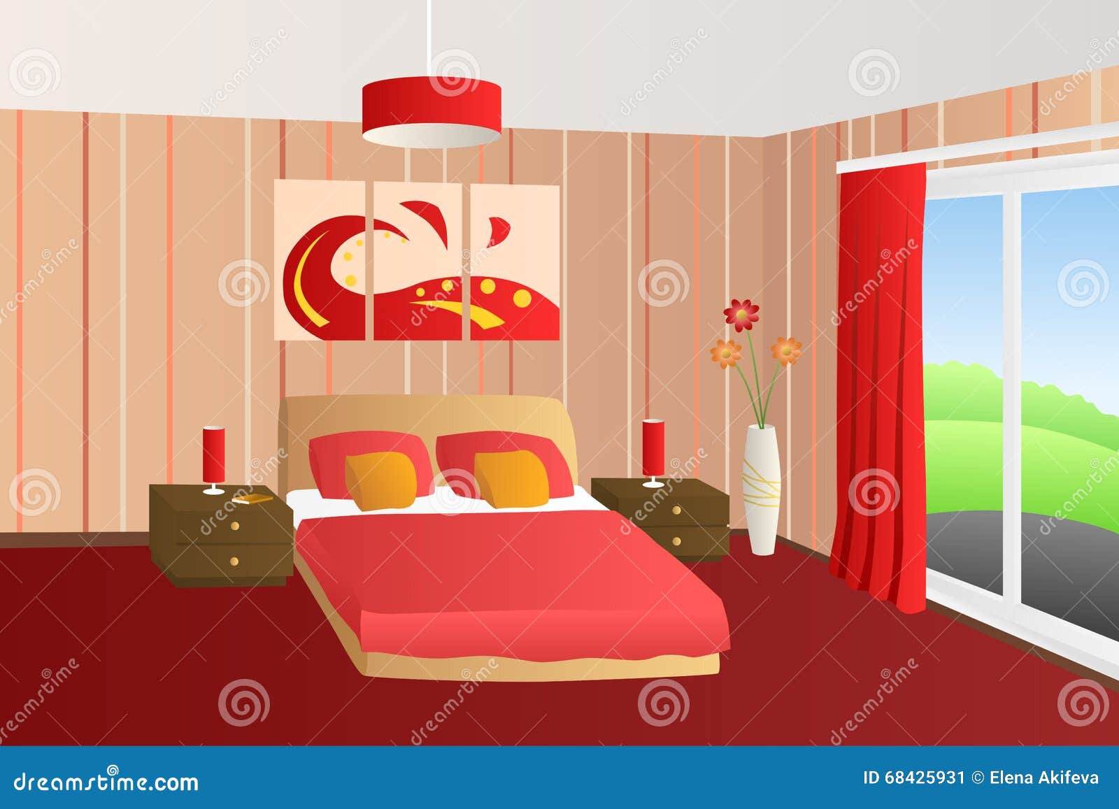 Interior Design  Modern Bedroom  Banner  Vector Illustration 