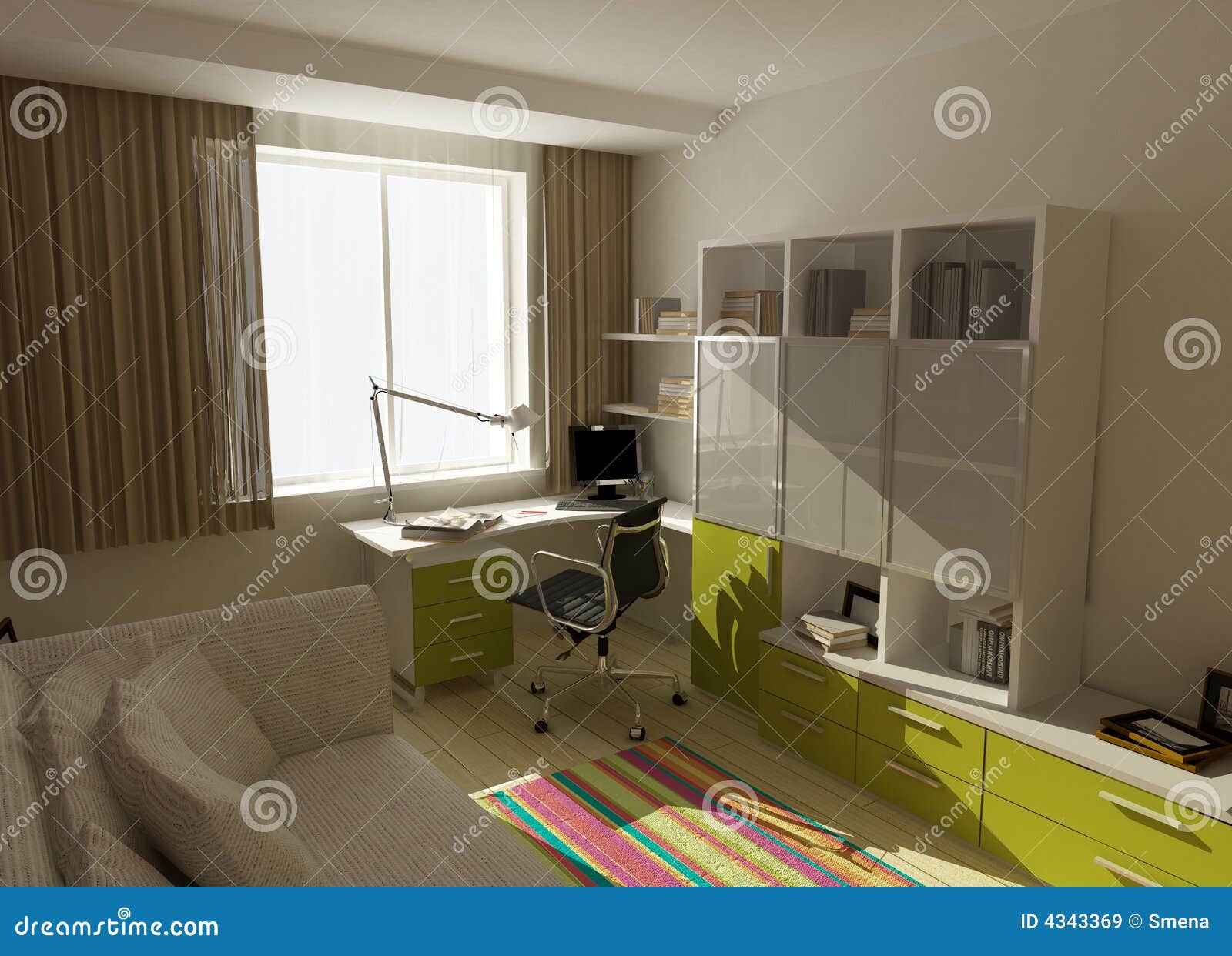 Modern Interior Design 3D Computer Rendering Stock Illustration