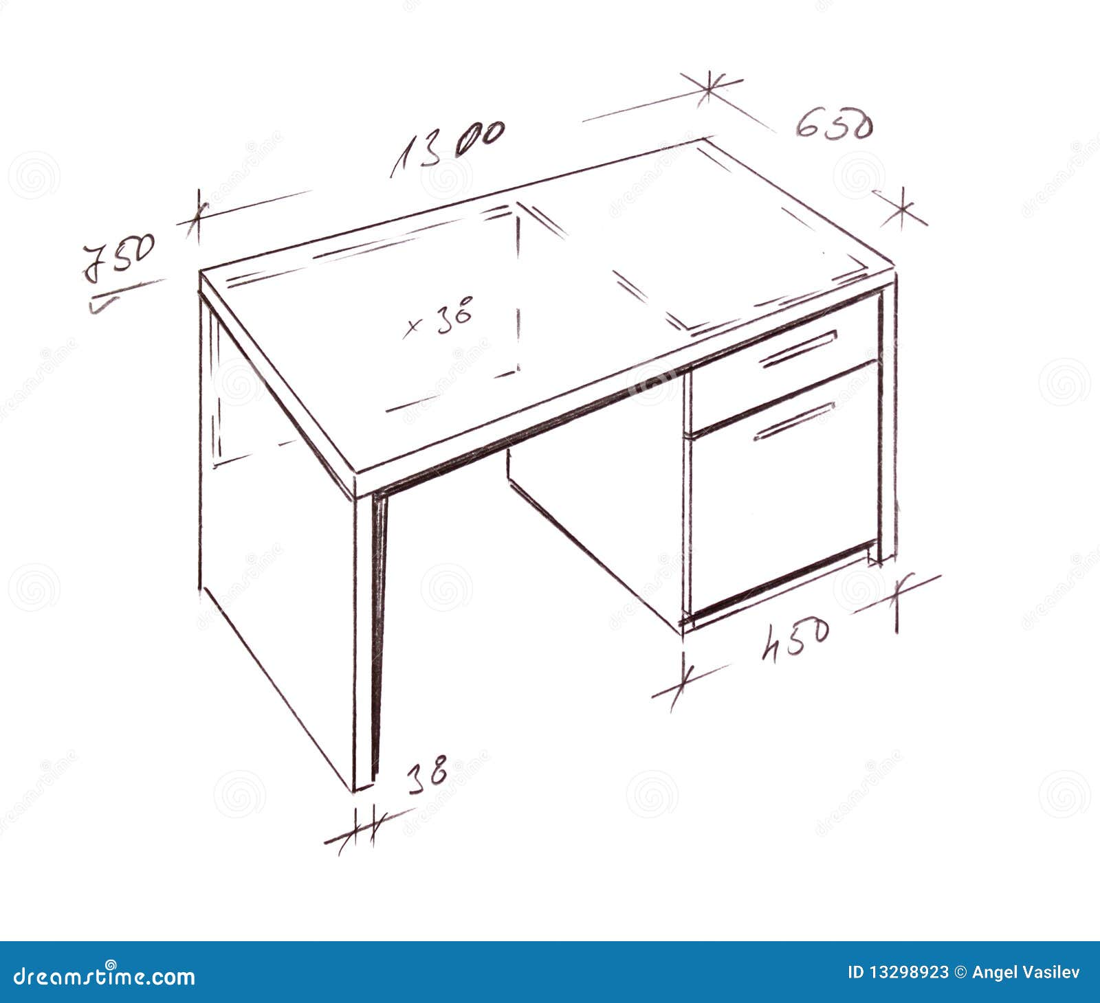 modern interior design desk freehand drawing 13298923