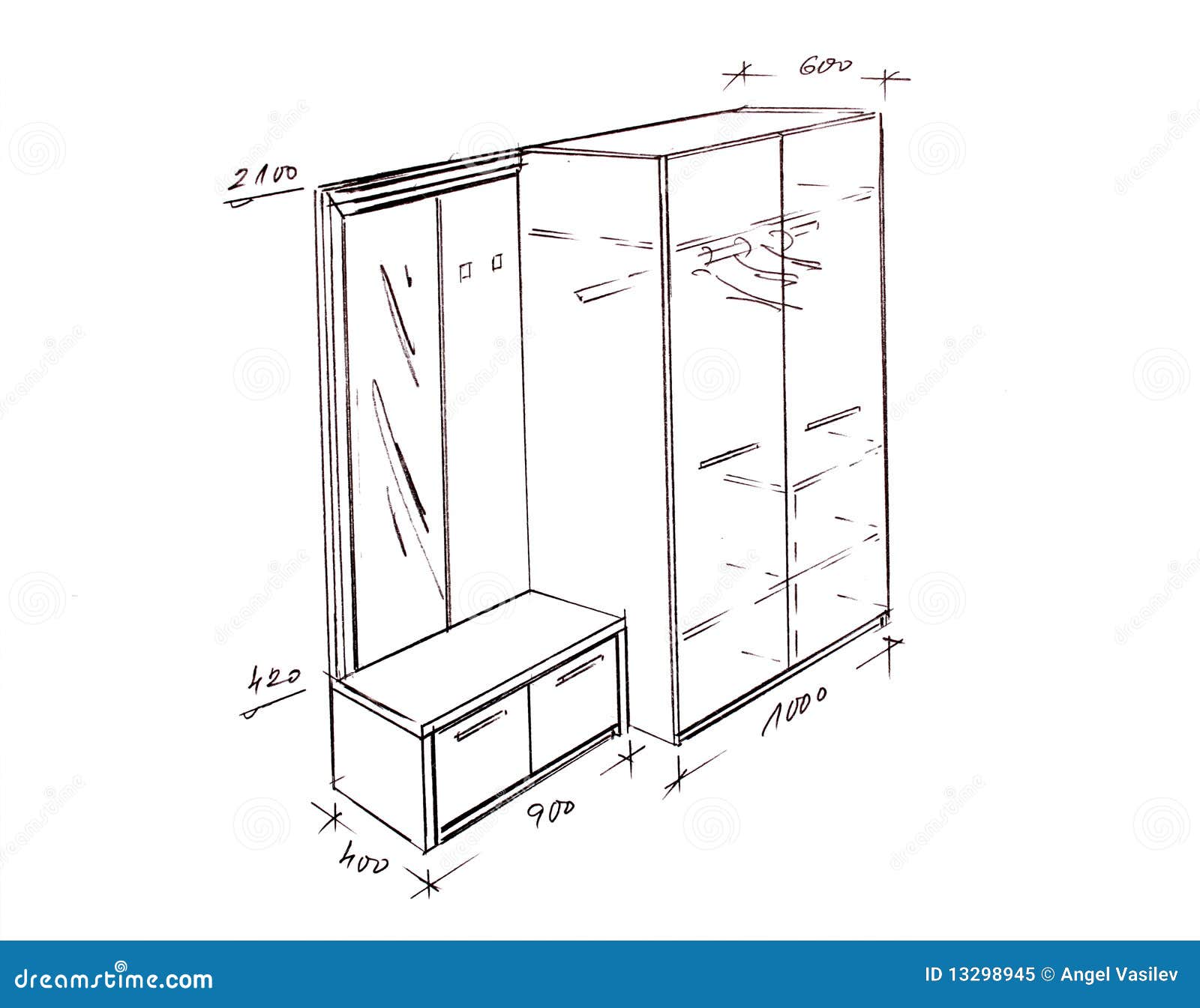 Modern Interior Design Entrance Freehand Drawing Stock