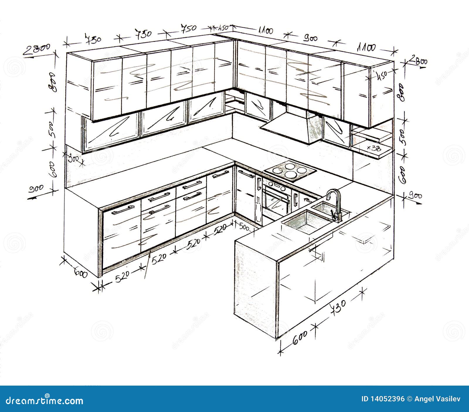 Modern Interior Design Freehand Drawing Stock Illustration