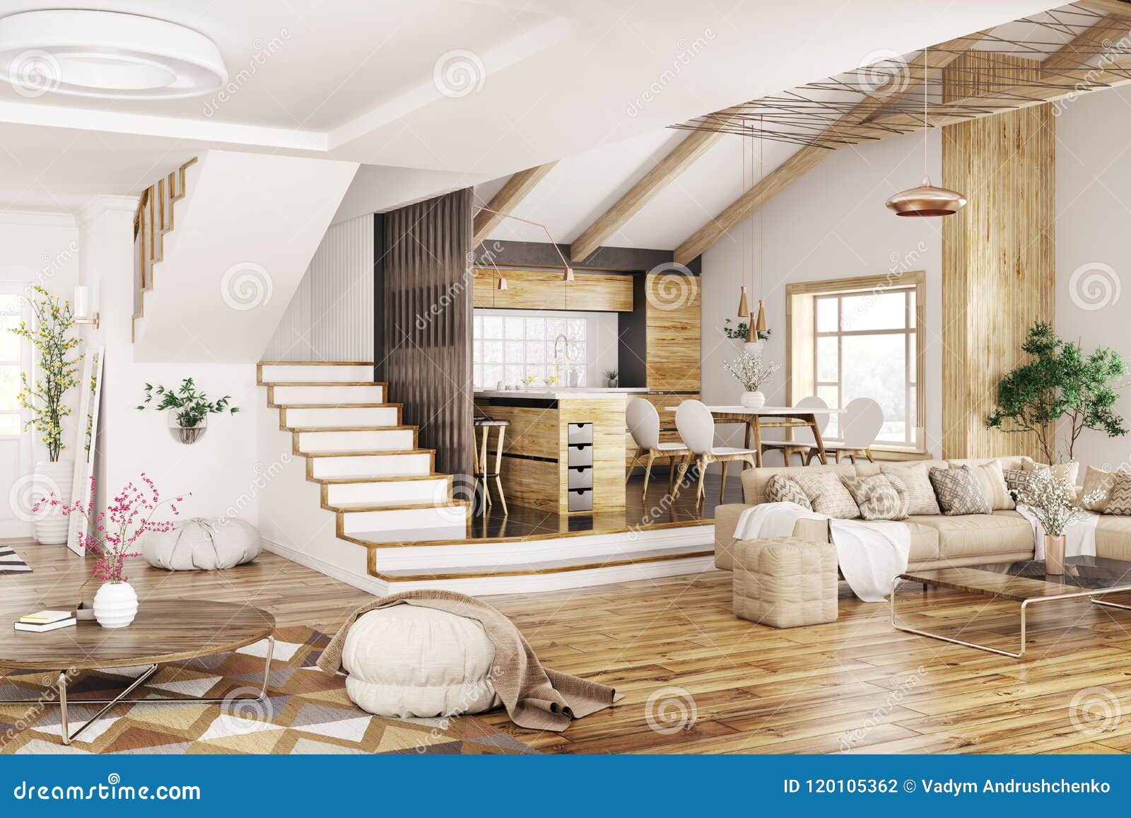 Interior Of iModerni iHousei 3d Rendering Stock Illustration 