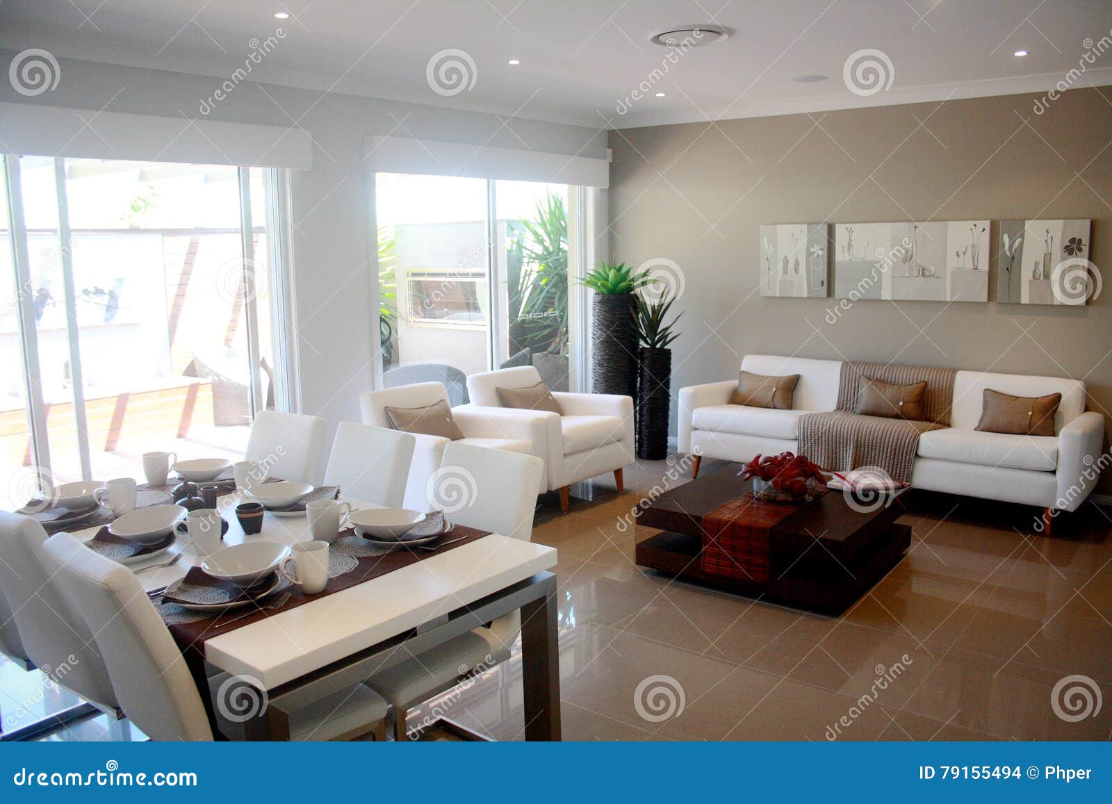 modern interior  living room with dinning table