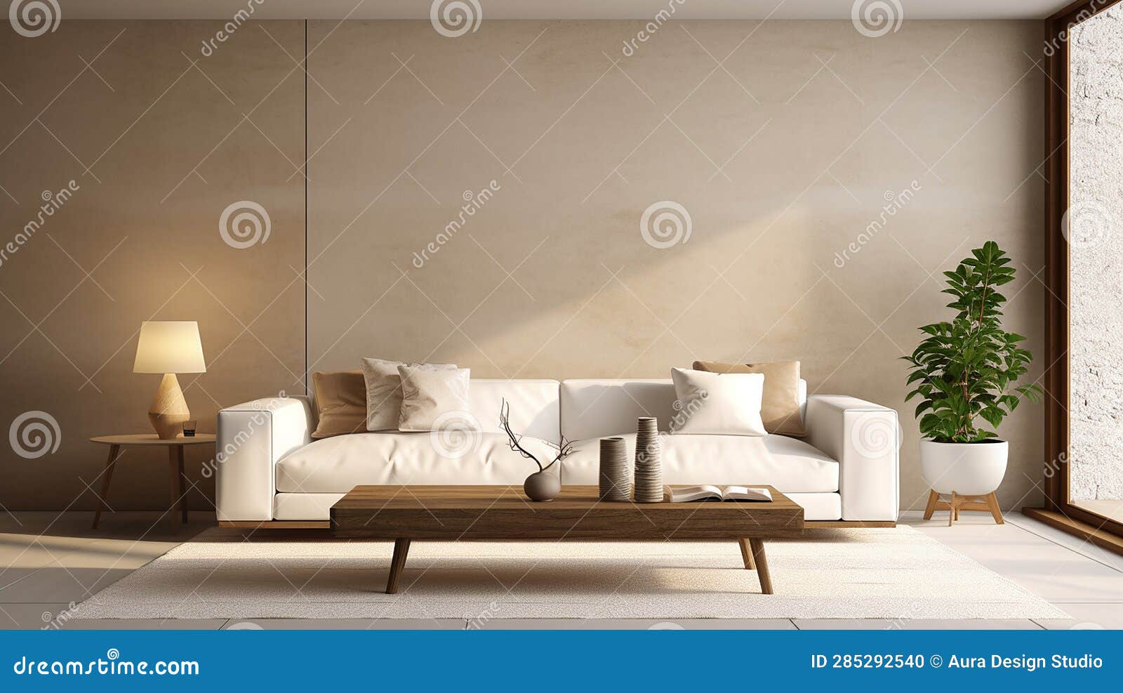Modern Interior Design of Living Room with White Sofa Stock