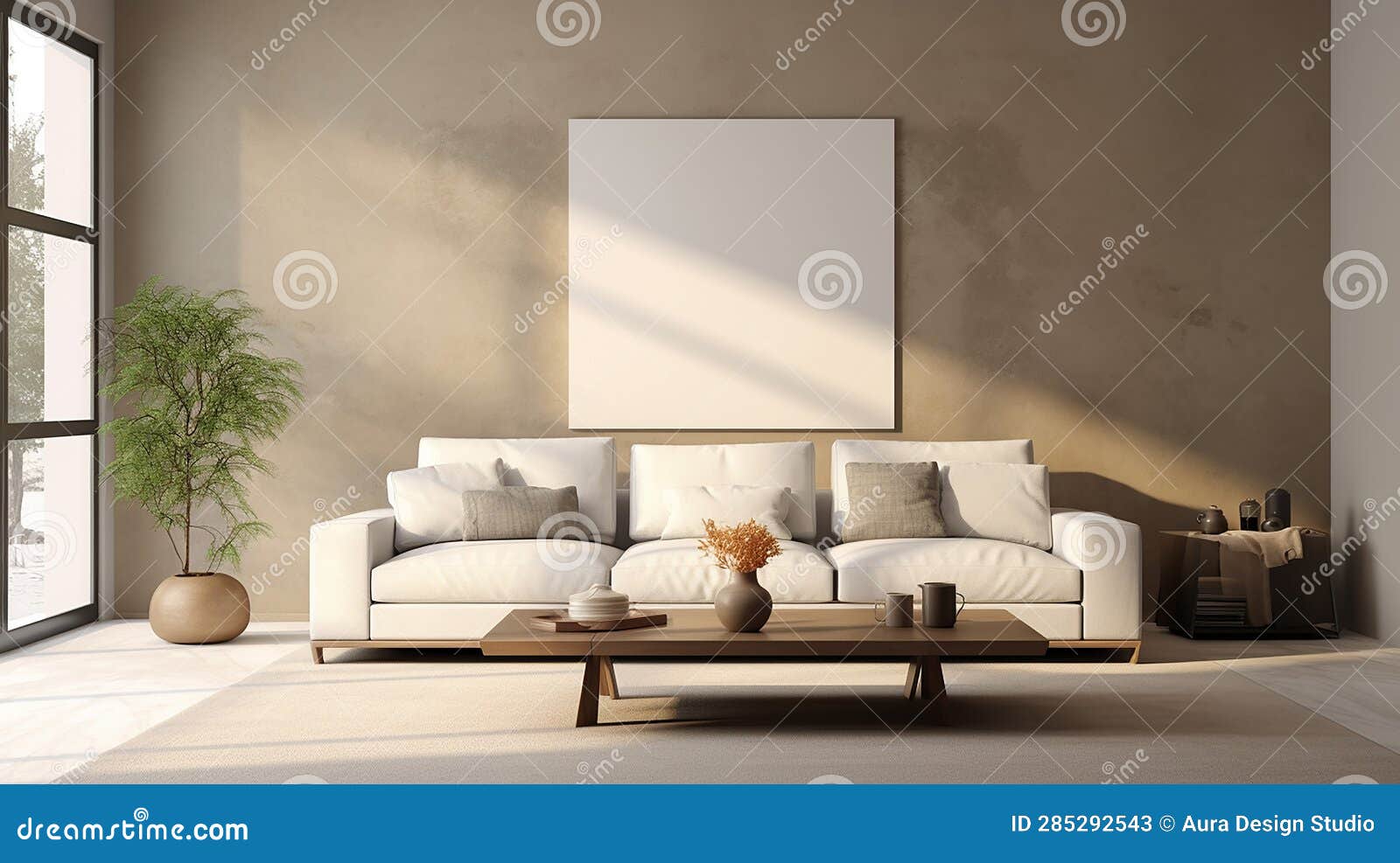 Modern Interior Design of Living Room with White Sofa Stock