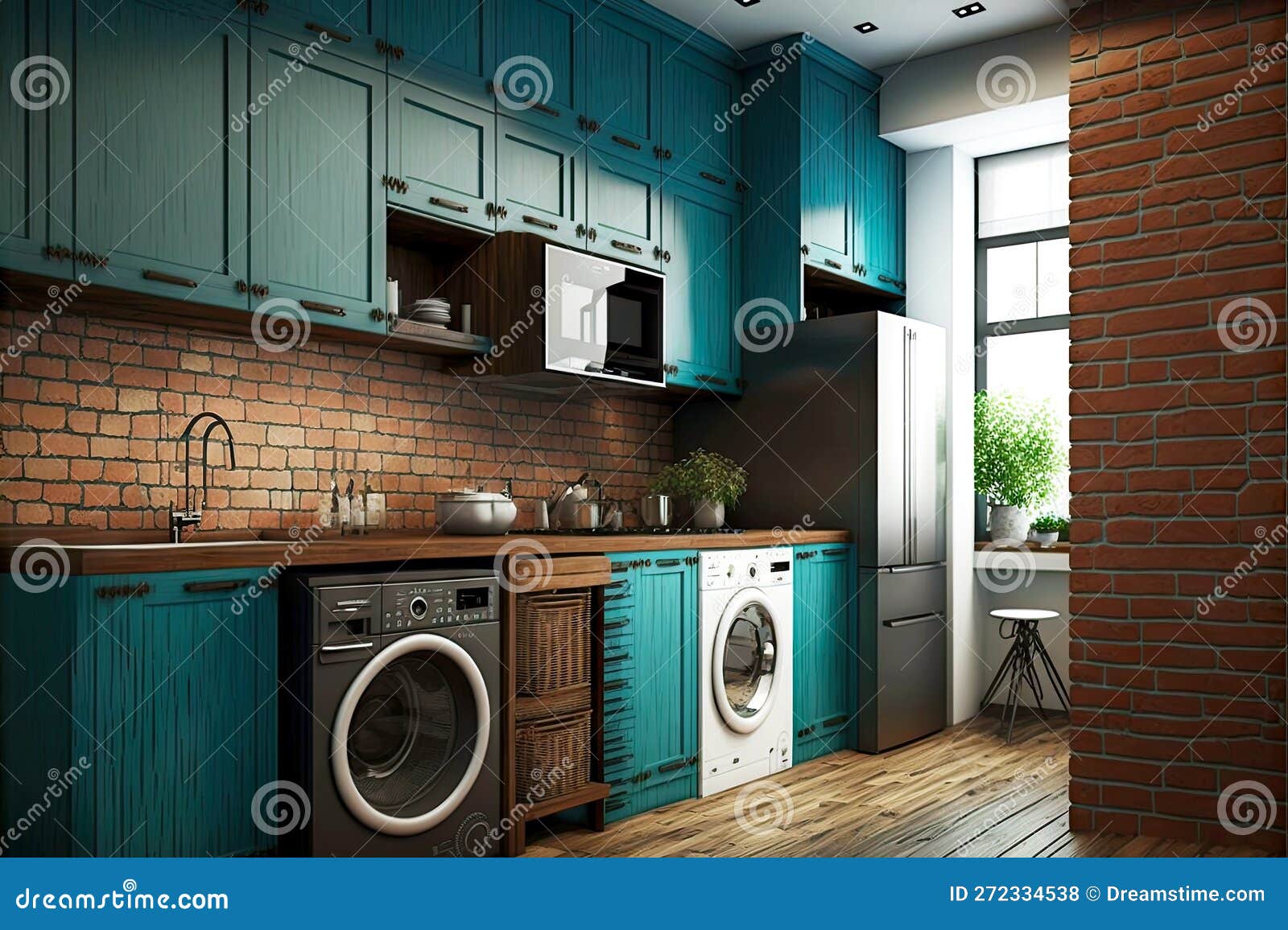 Modern Interior in Kitchen and Machine Washing Stock