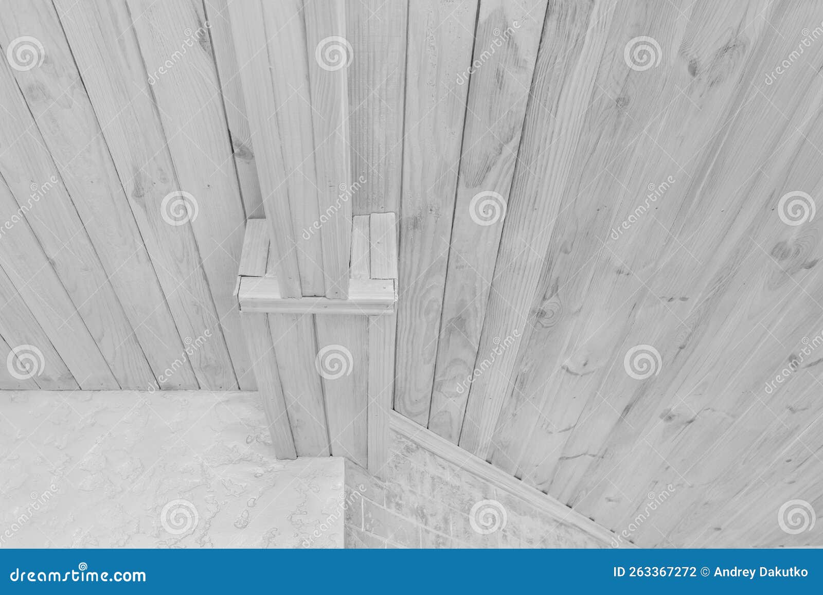 Modern Interior with Light Wood Ceiling and White Plaster and Brick