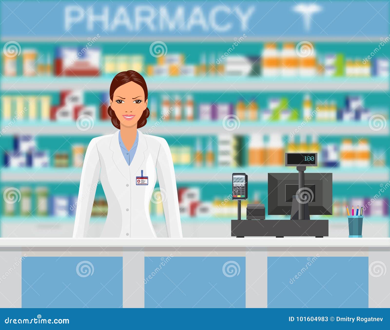 Modern Interior Pharmacy or Drugstore Stock Vector - Illustration of ...