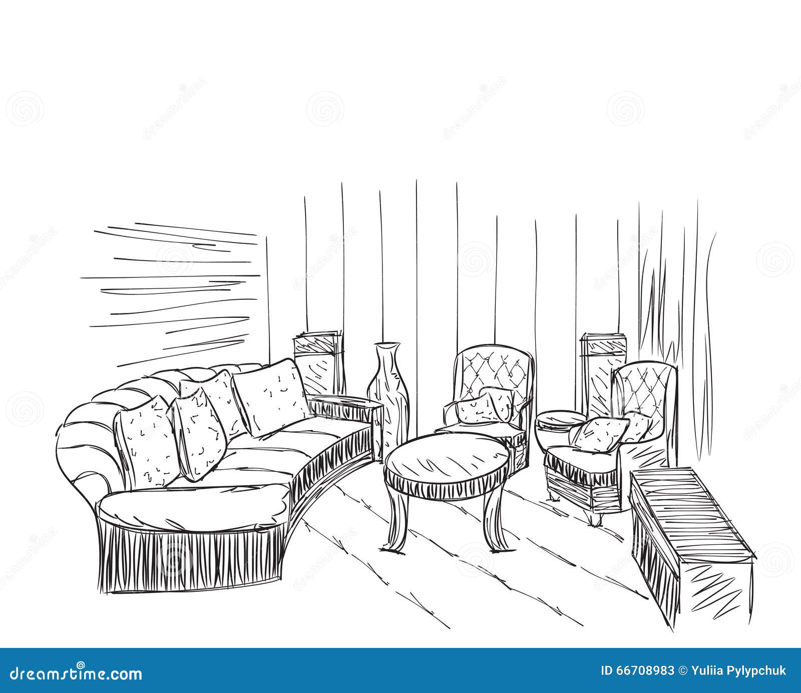 Modern Interior Room  Sketch  Hand Drawn Furniture Vector 