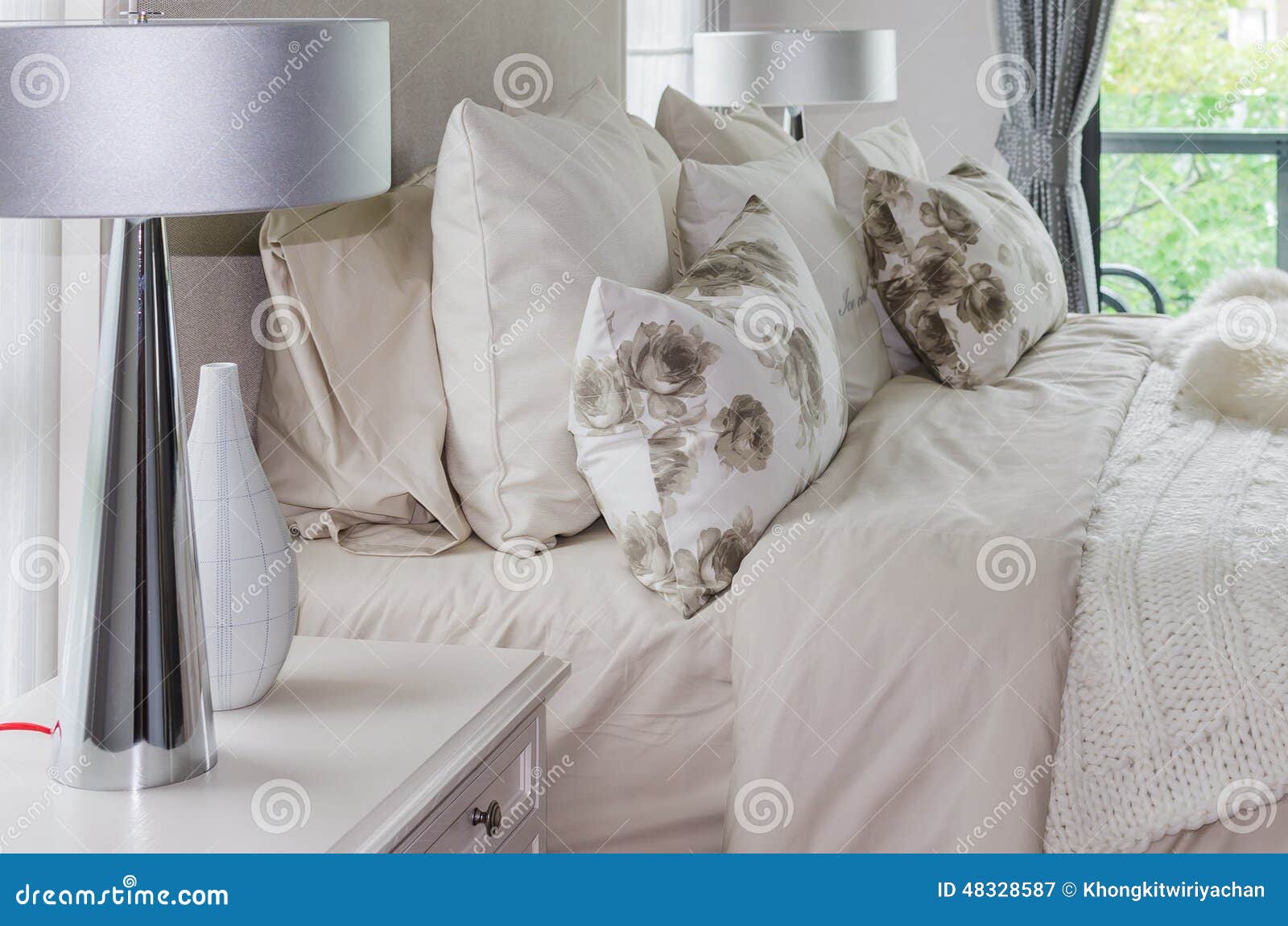 Modern Interior White Bedroom with Lamps Stock Image Image of home